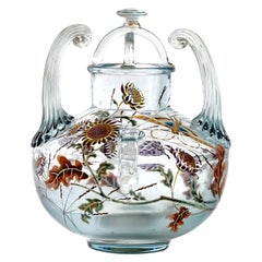 Antique 1880 Emile Gallé, Vase Perfume Burn "Flight of a Lepidoptera among Gaillardes"