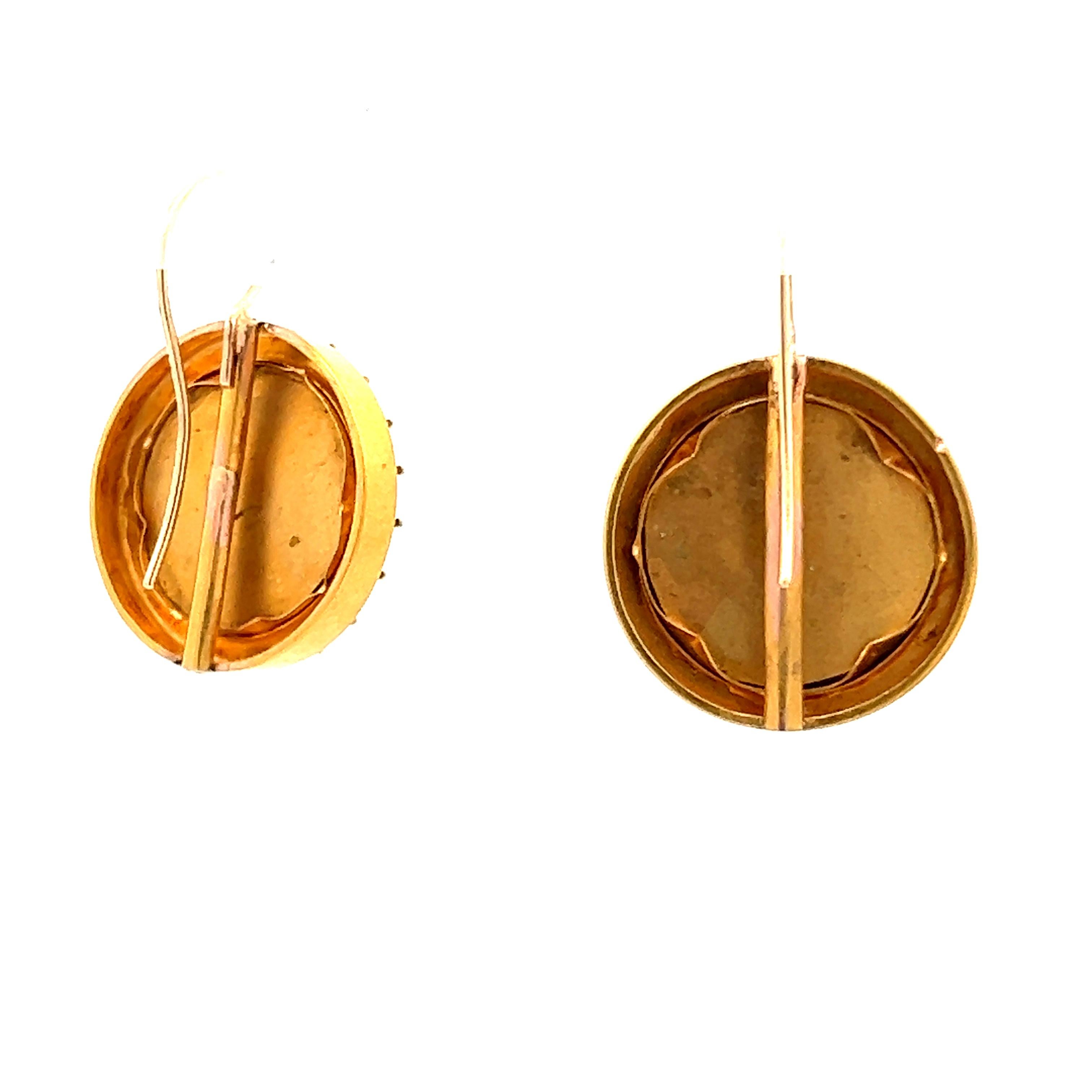 1880 Etruscan 18K Yellow Gold  Shepherds Hook Pietra Dura Earrings  2