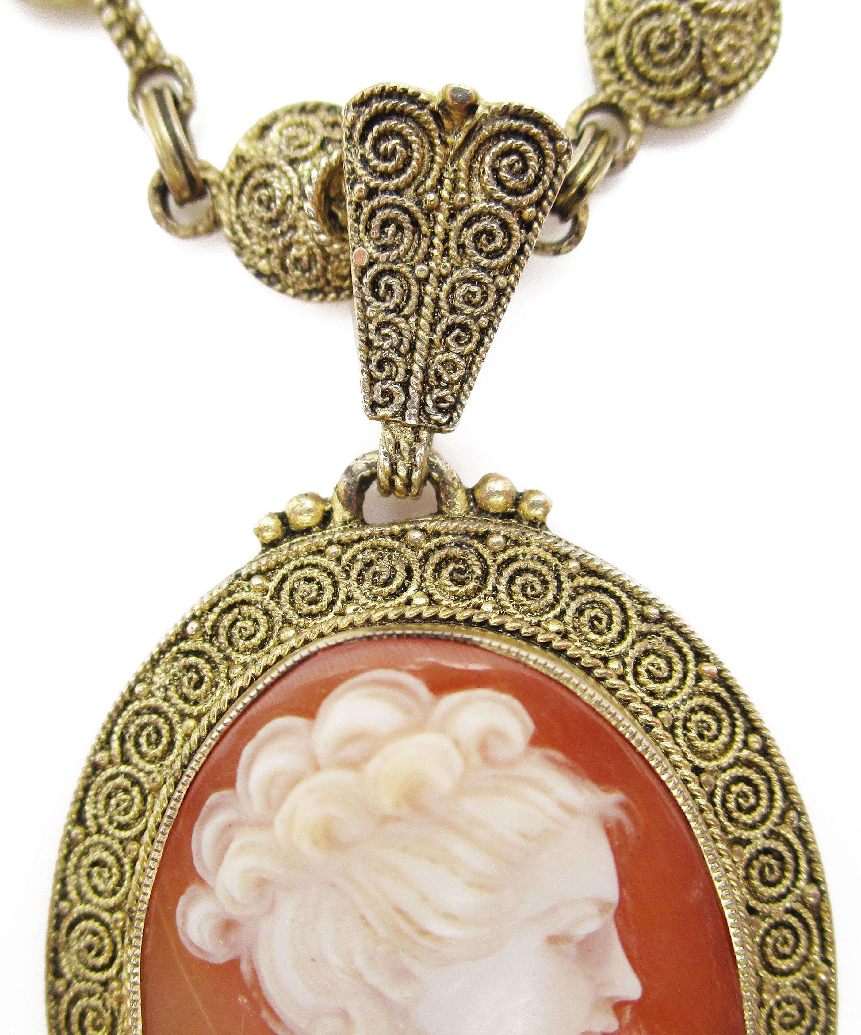 Women's or Men's 1880 Etruscan Vermeil Theodor Fahrner Shell Cameo Necklace