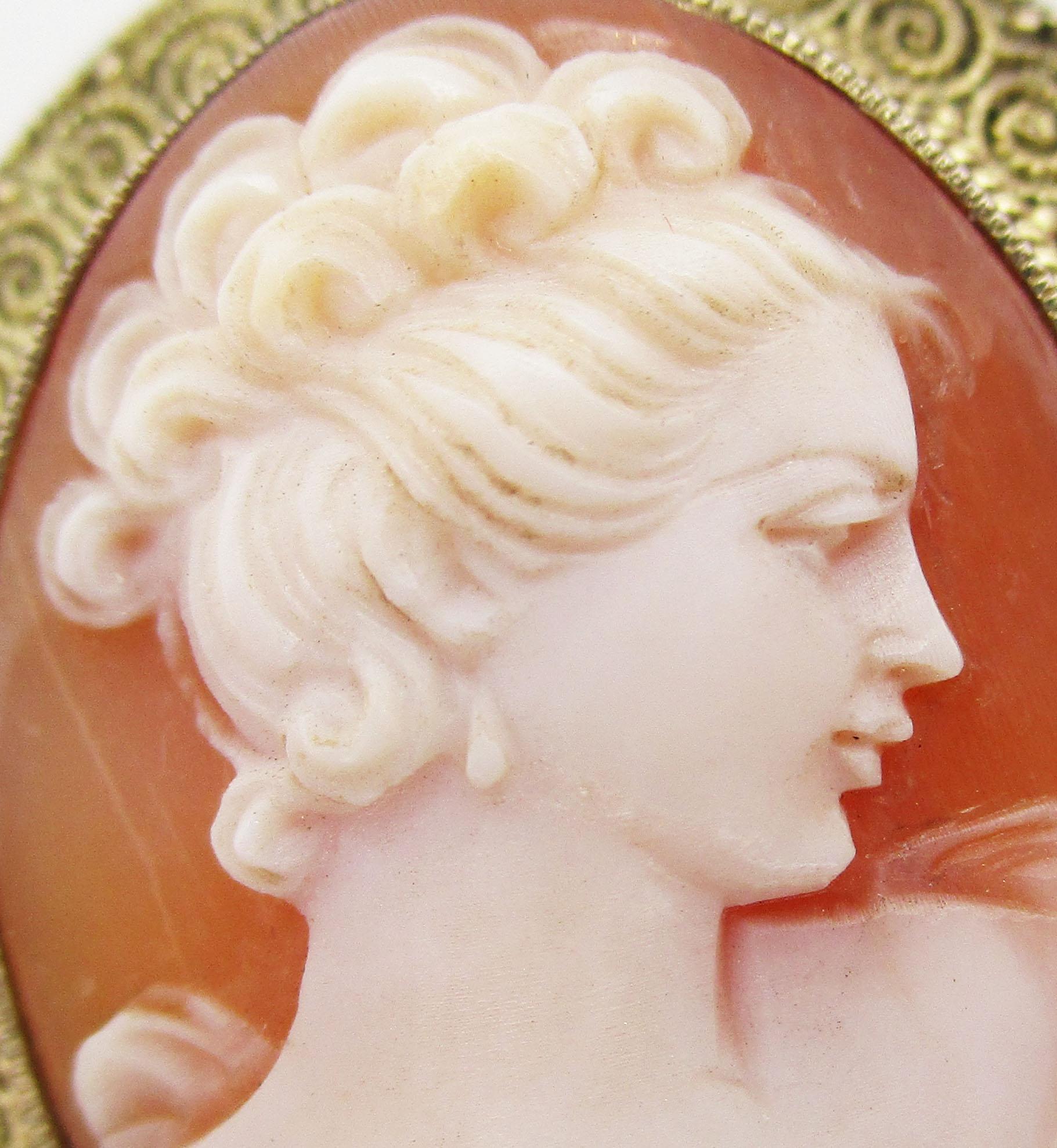 1880 Etruscan Vermeil Theodor Fahrner Shell Cameo Necklace For Sale 2