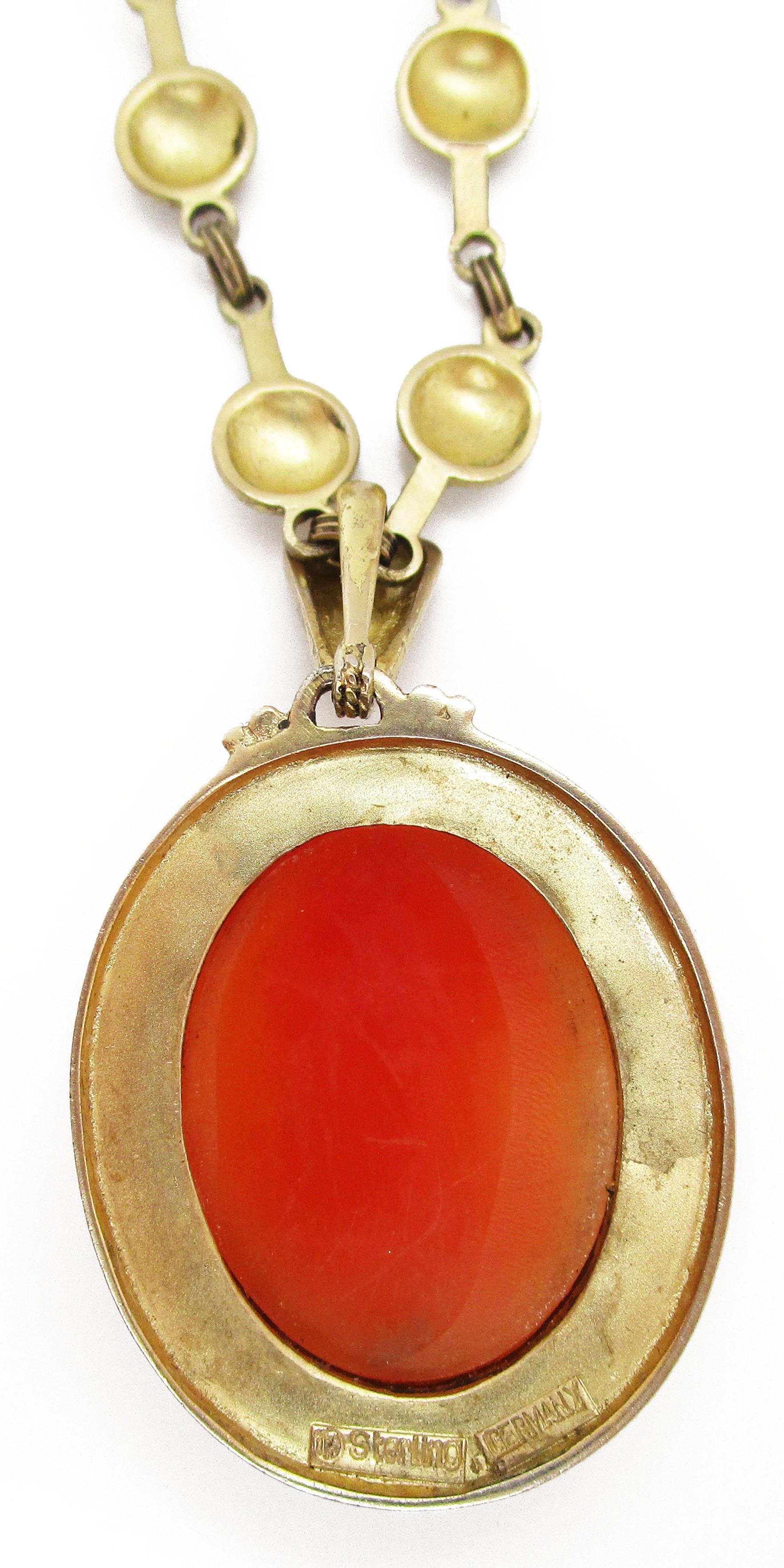 1880 Etruscan Vermeil Theodor Fahrner Shell Cameo Necklace For Sale 4