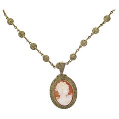 Antique 1880 Etruscan Vermeil Theodor Fahrner Shell Cameo Necklace