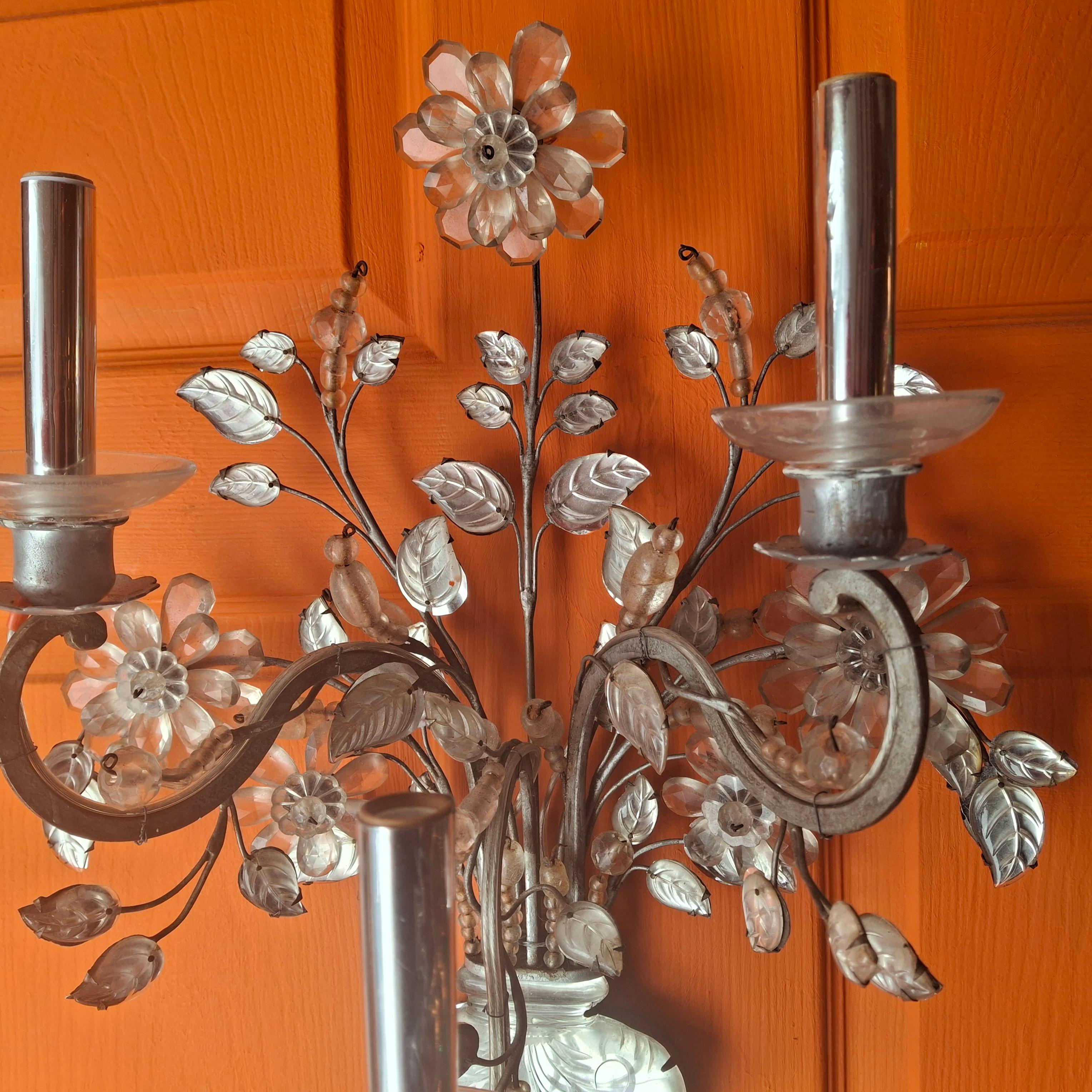 Appliques murales Art Nouveau de 1880 signées Maison Bagues Crystal Floral Bouquet en vente 3