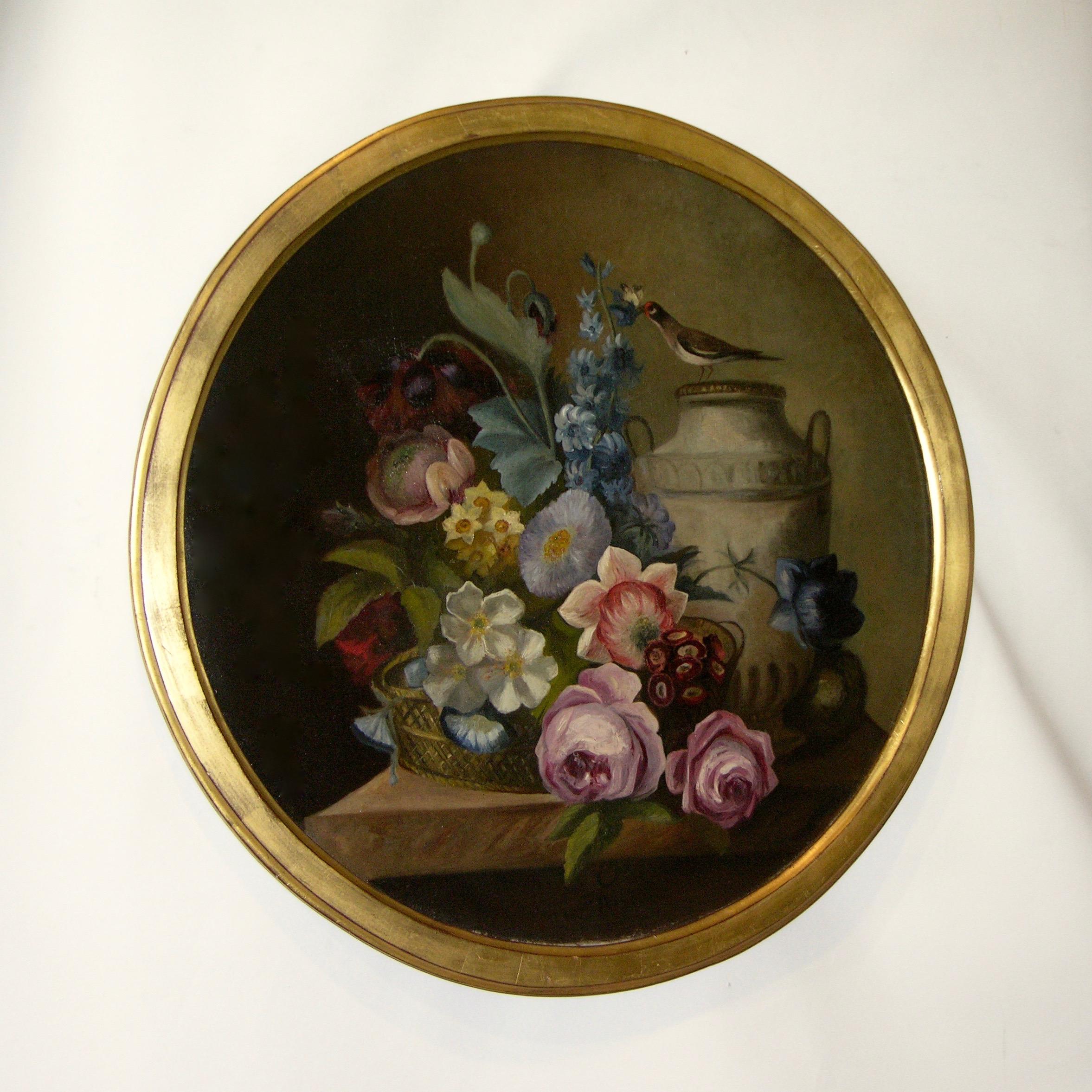 1880 French Provincial Pair of Round Still Life Oil Paintings in Gilt Frames 6