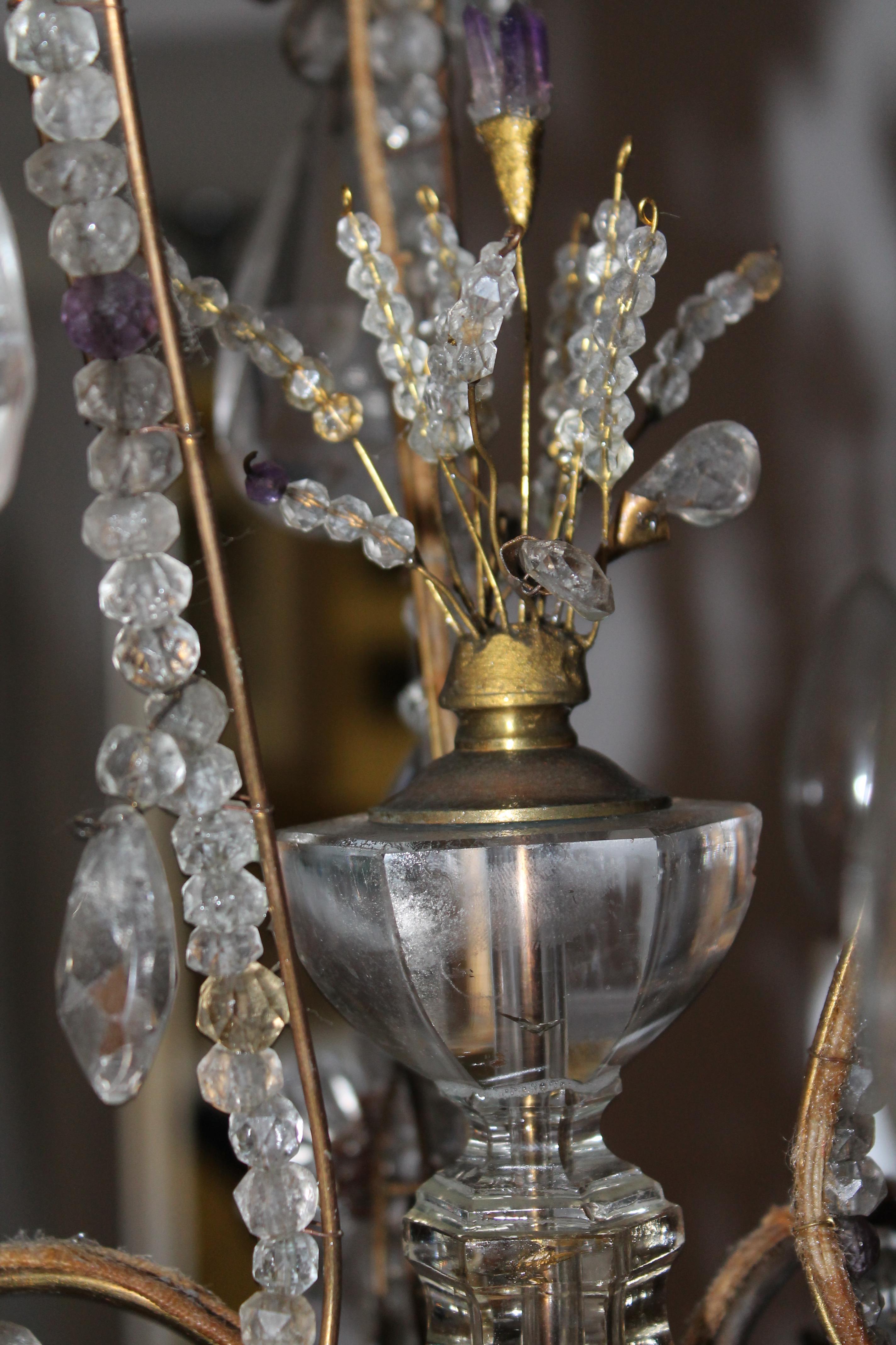 1880 French Regency Maison Bagues Amethyst/ Clear Floral Chandelier Rock Crystal For Sale 1