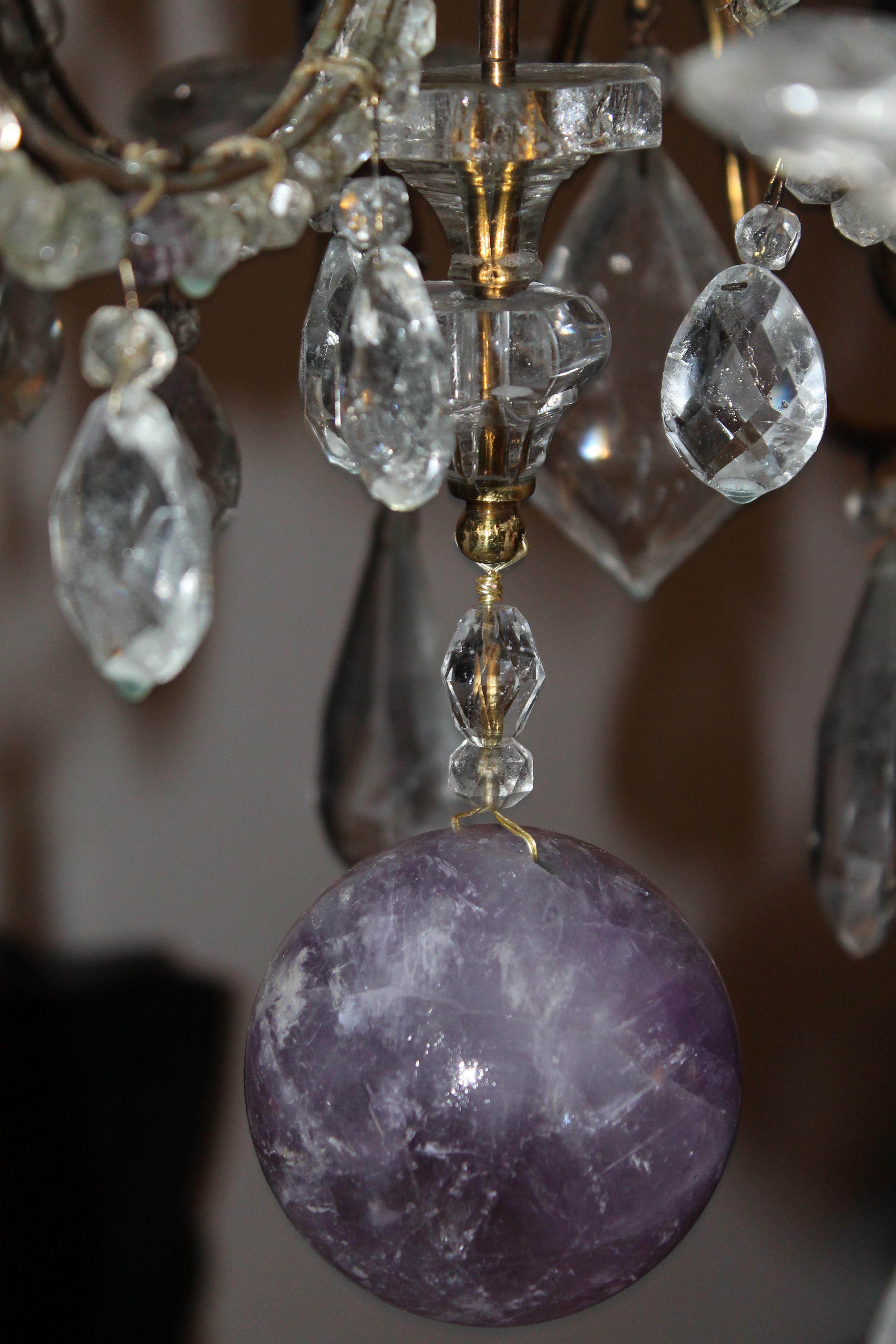 1880 French Regency Maison Bagues Amethyst/ Clear Floral Chandelier Rock Crystal For Sale 3