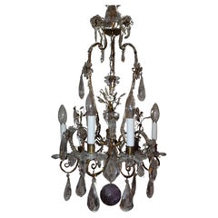 1880 French Regency Maison Bagues Amethyst/ Clear Floral Chandelier Rock Crystal
