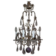 Antique 1880 French Regency Maison Bagues Amethyst/ Clear Floral Chandelier Rock Crystal