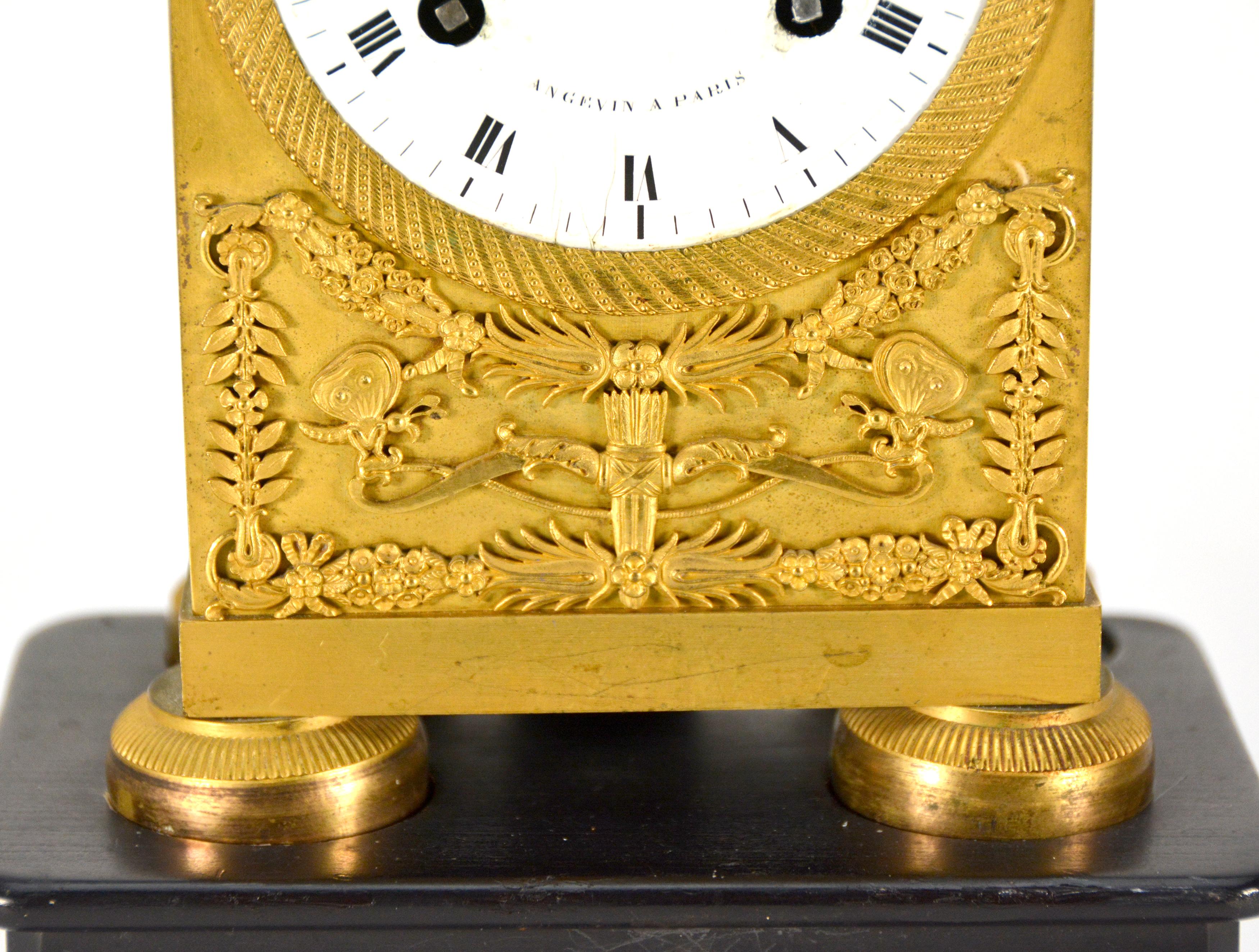 1880 French Silk Suspension Ormolu Empire Bronze Mantel Clock by Angevin A Paris For Sale 8