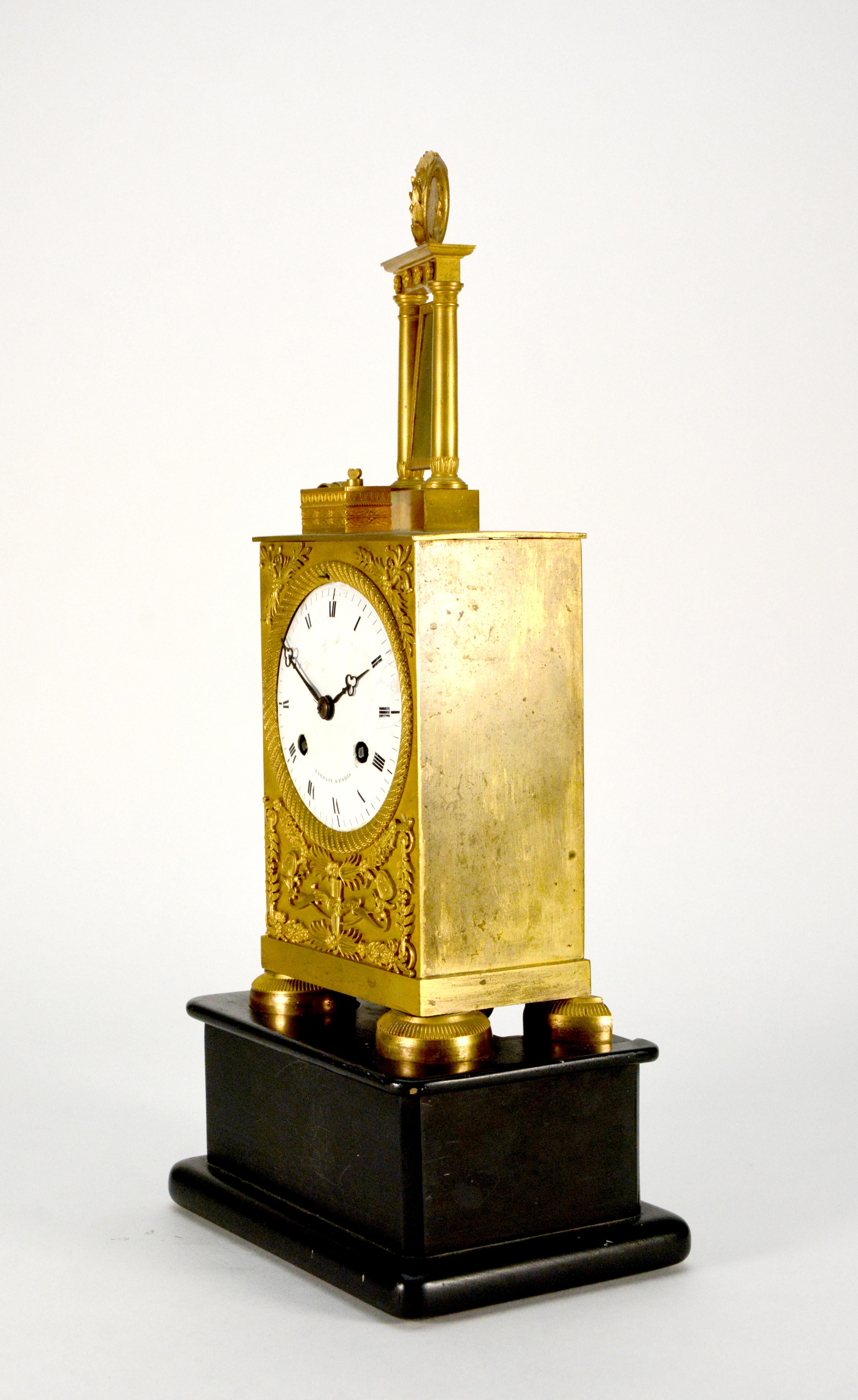 1880 French Silk Suspension Ormolu Empire Bronze Mantel Clock by Angevin A Paris In Good Condition For Sale In Danville, CA