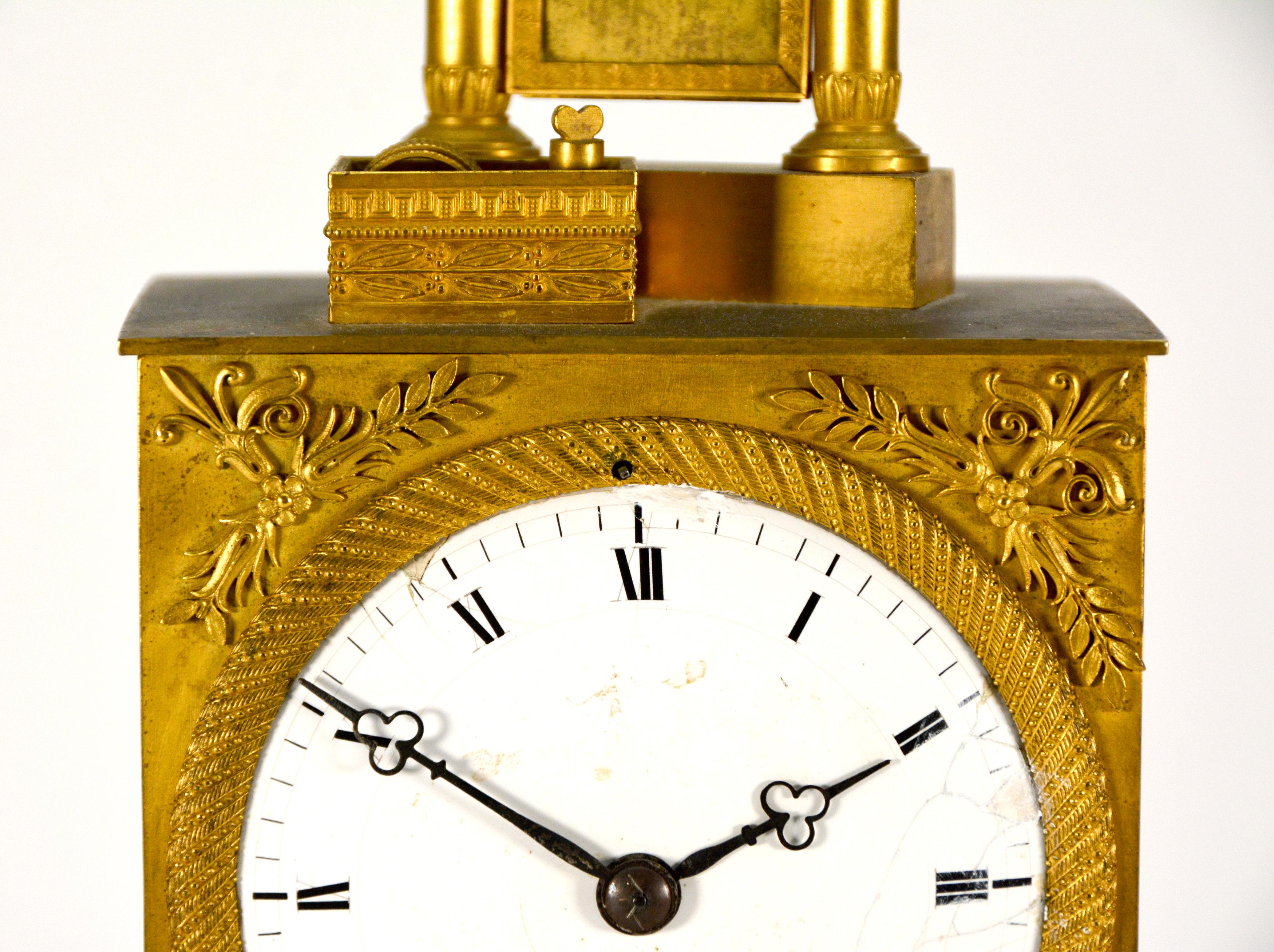 1880 French Silk Suspension Ormolu Empire Bronze Mantel Clock by Angevin A Paris For Sale 5