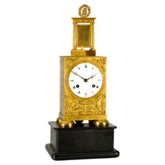 1880 French Silk Suspension Ormolu Empire Bronze Mantel Clock by Angevin A Paris