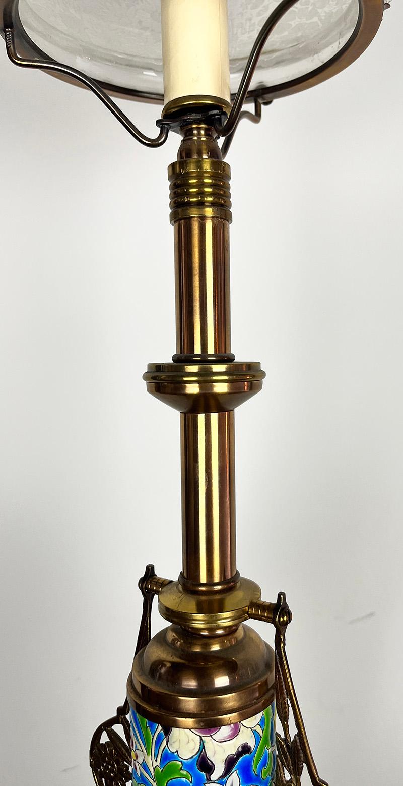 1880 Longwy Aesthetic Movement, Eastlake Converted Gas Newel Post Tischlampe  im Angebot 2