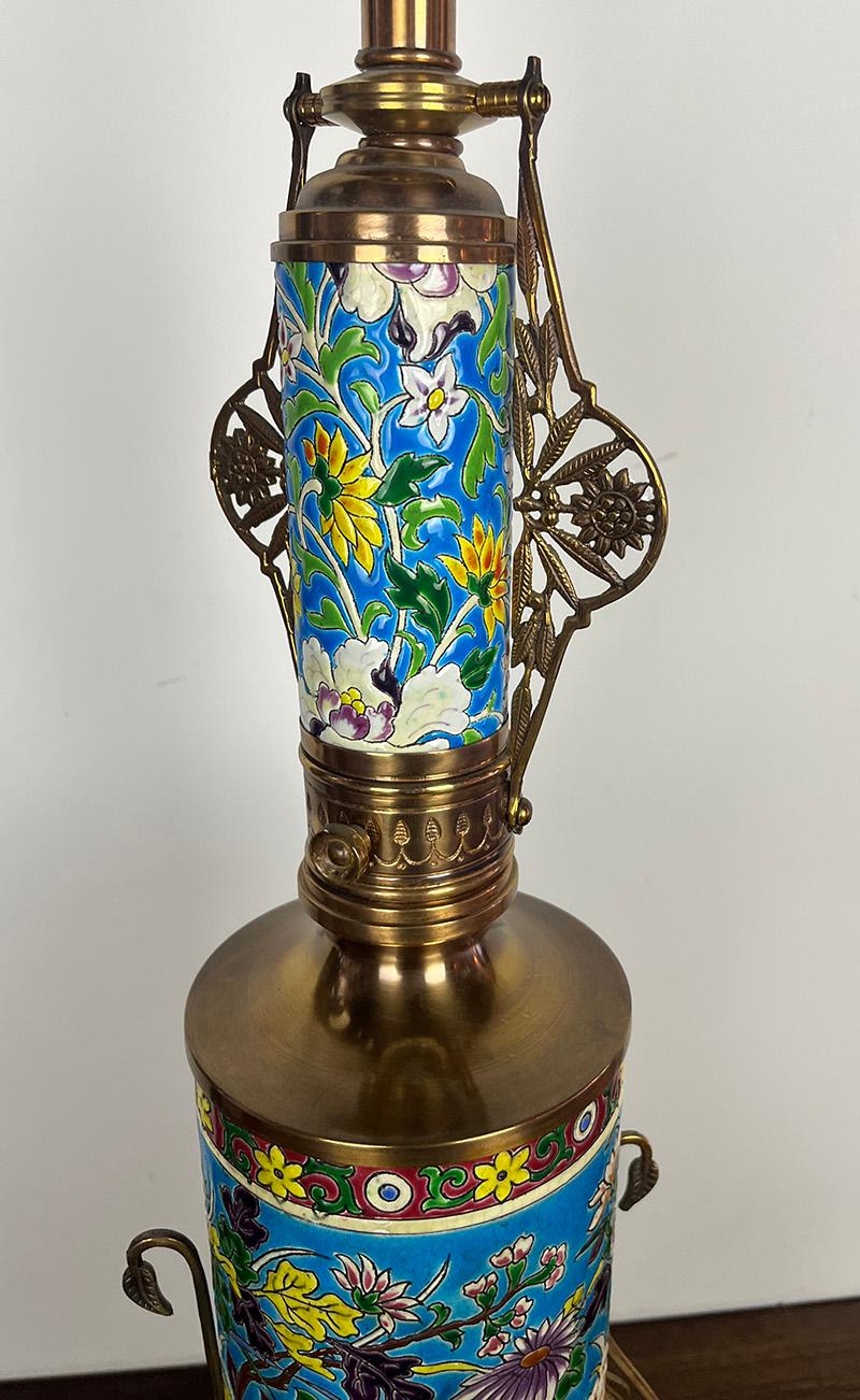 1880 Longwy Aesthetic Movement, Eastlake Converted Gas Newel Post Table Lamp  For Sale 2