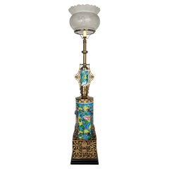 1880 Longwy Aesthetic Movement, Eastlake Converted Gas Newel Post Table Lamp 