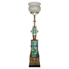 1880 Longwy Aesthetic Movement, Eastlake Converted Gas Newel Post Table Lamp