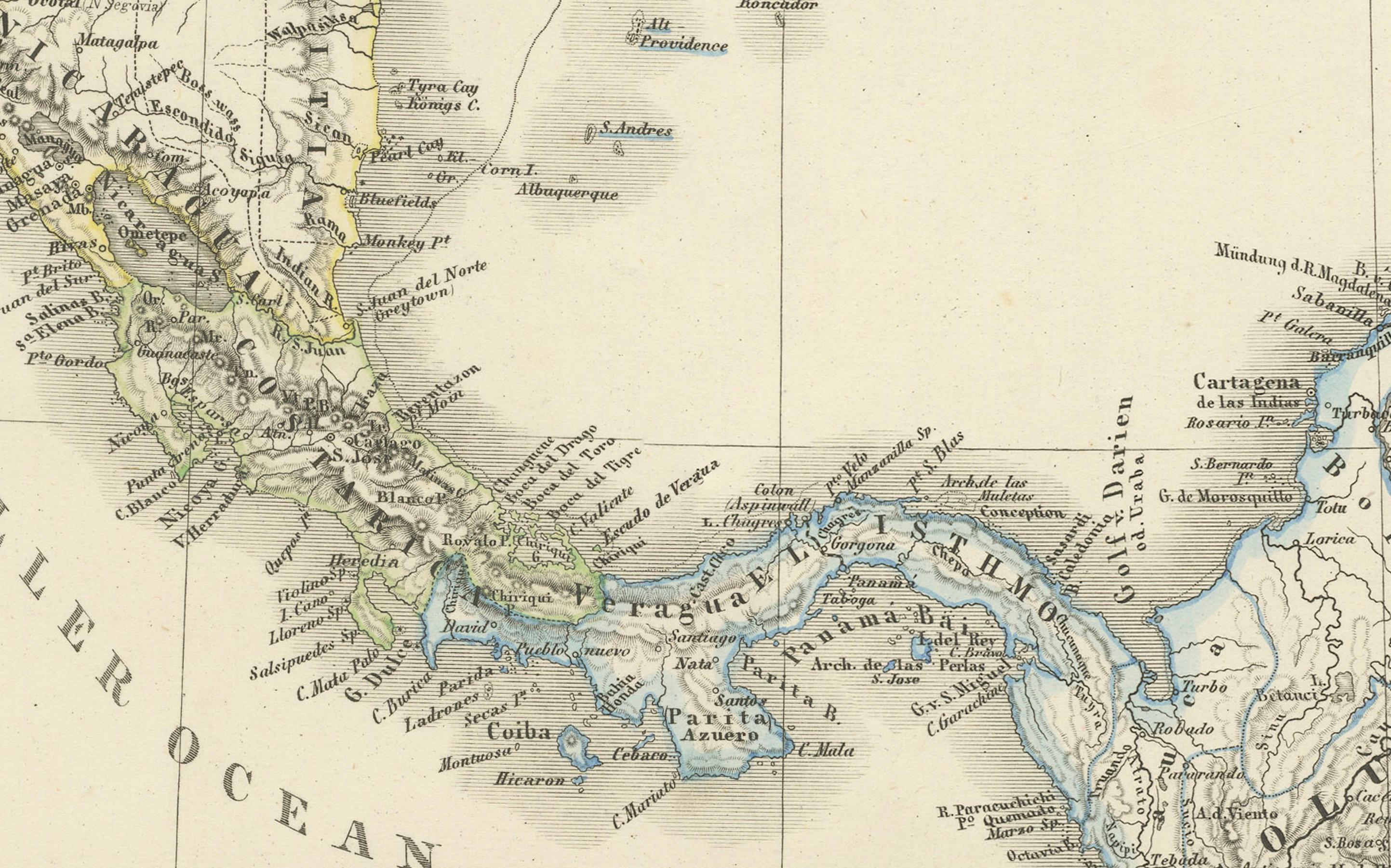 Late 19th Century 1880 Map of the Caribbean and Central America by Adolf Stieler For Sale