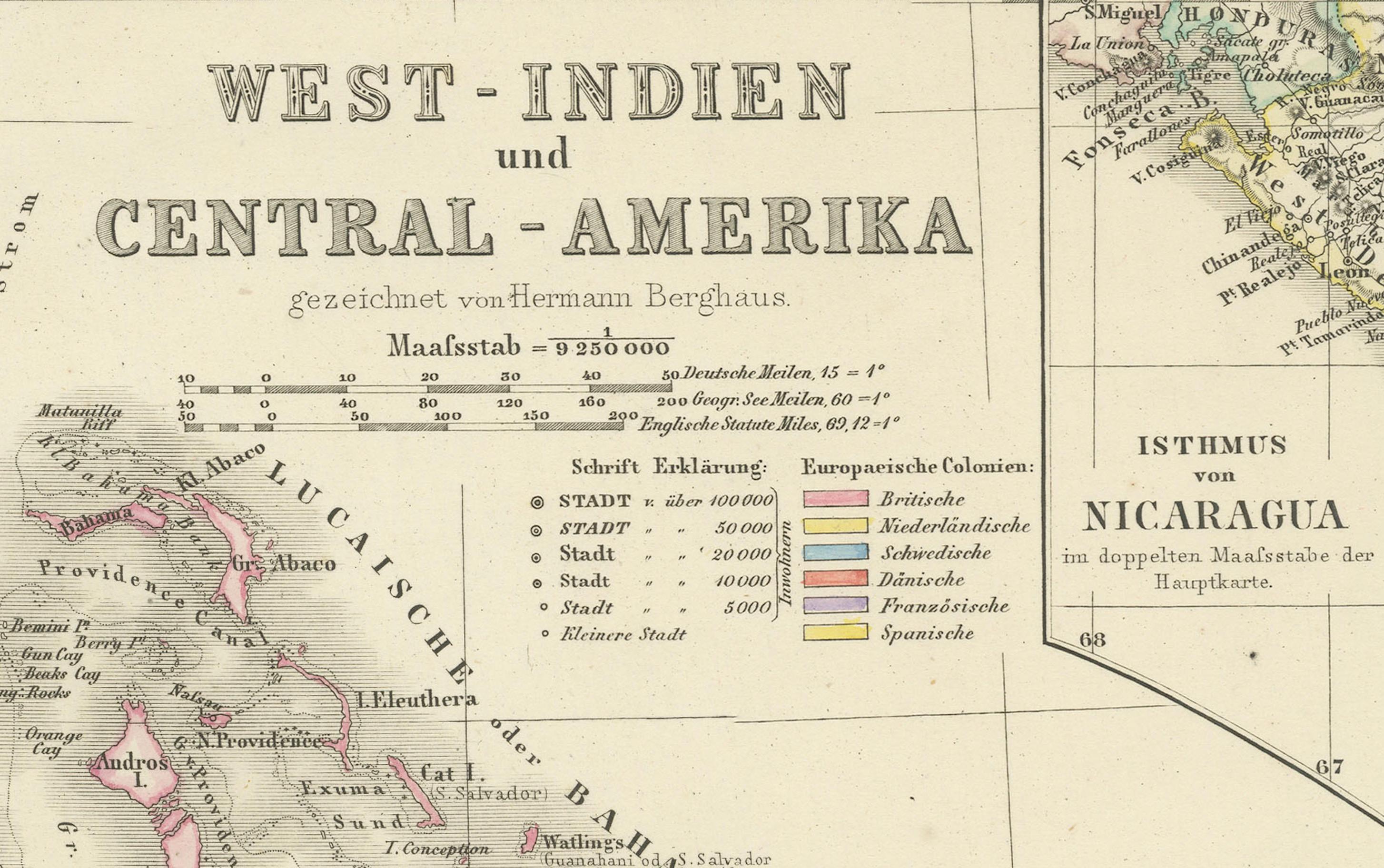 1880 Map of the Caribbean and Central America by Adolf Stieler For Sale 1