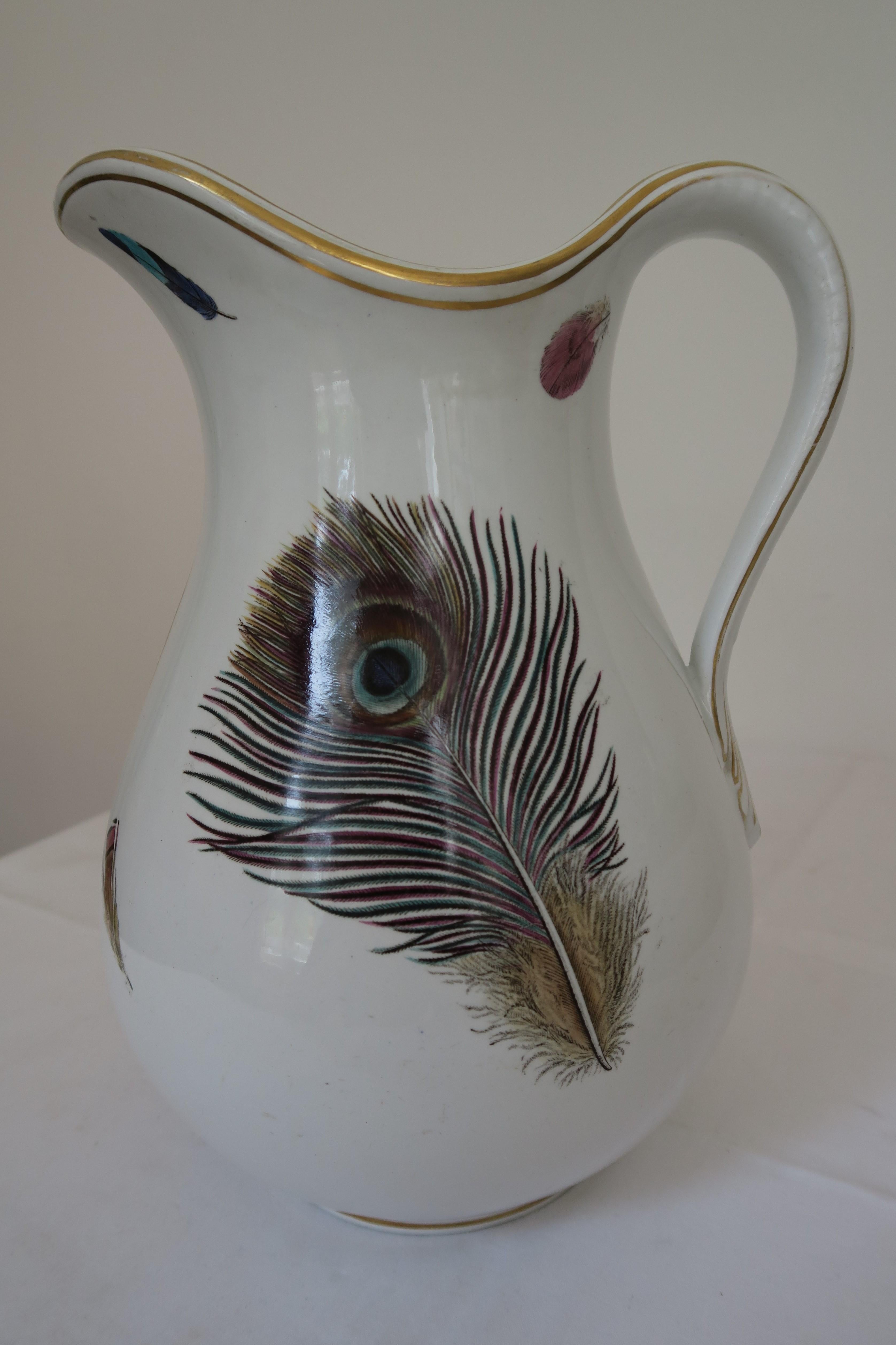 Late Victorian 1880 Minton Porcelain Pitcher with Feather Motif
