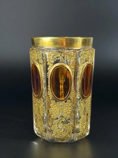 1880, Moser Gilded Tankard – Amber Panels & Raised Gold, Bohemia