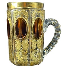 1880, Moser Gilded Tankard – Amber Panels & Raised Gold, Bohemia