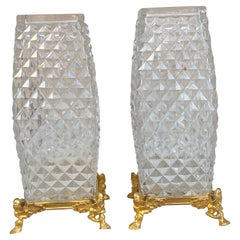 1880 'Paire de vases Baccarat, L'Escalier De Cristal, Période Japonaise Bronzé Doré