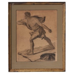 1880 Pencil Drawing of Roman Gladiator