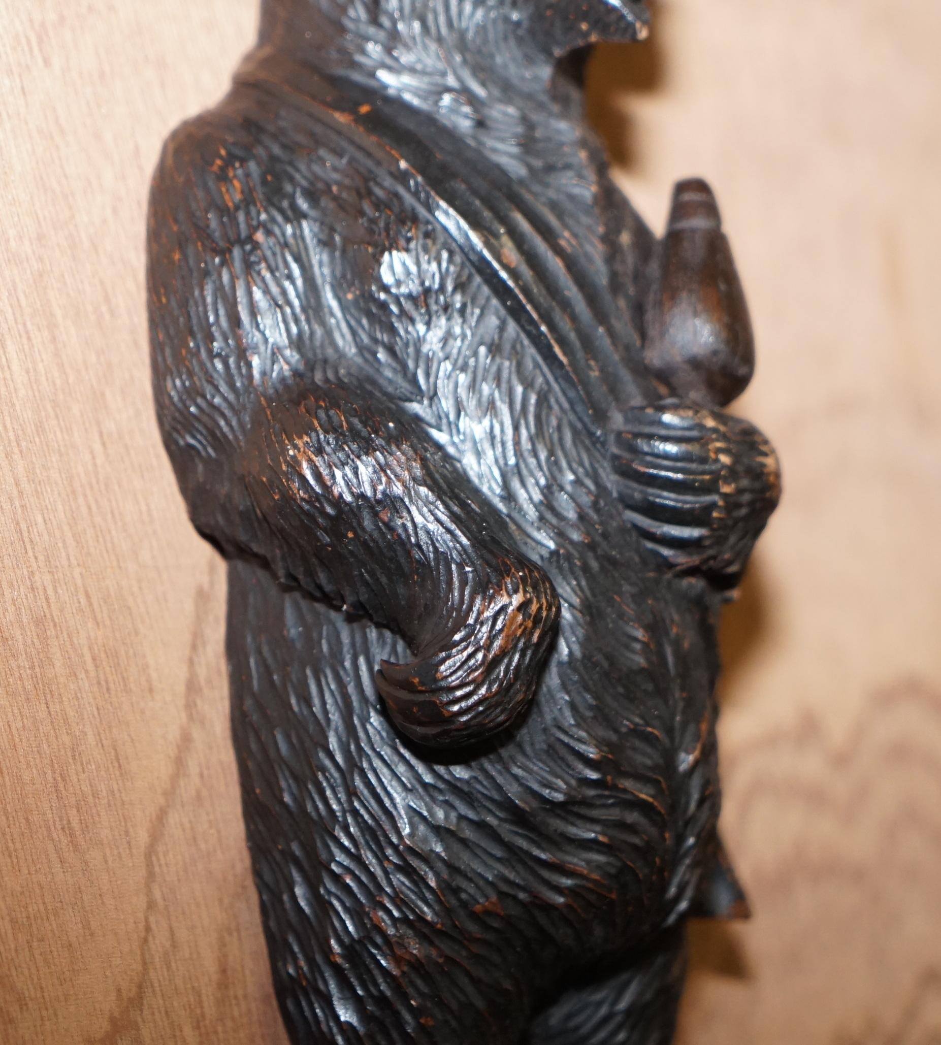 1880 Very Rare Medium Swiss Black Forest Bear with Bottle Whip Hook Hand Carved 5
