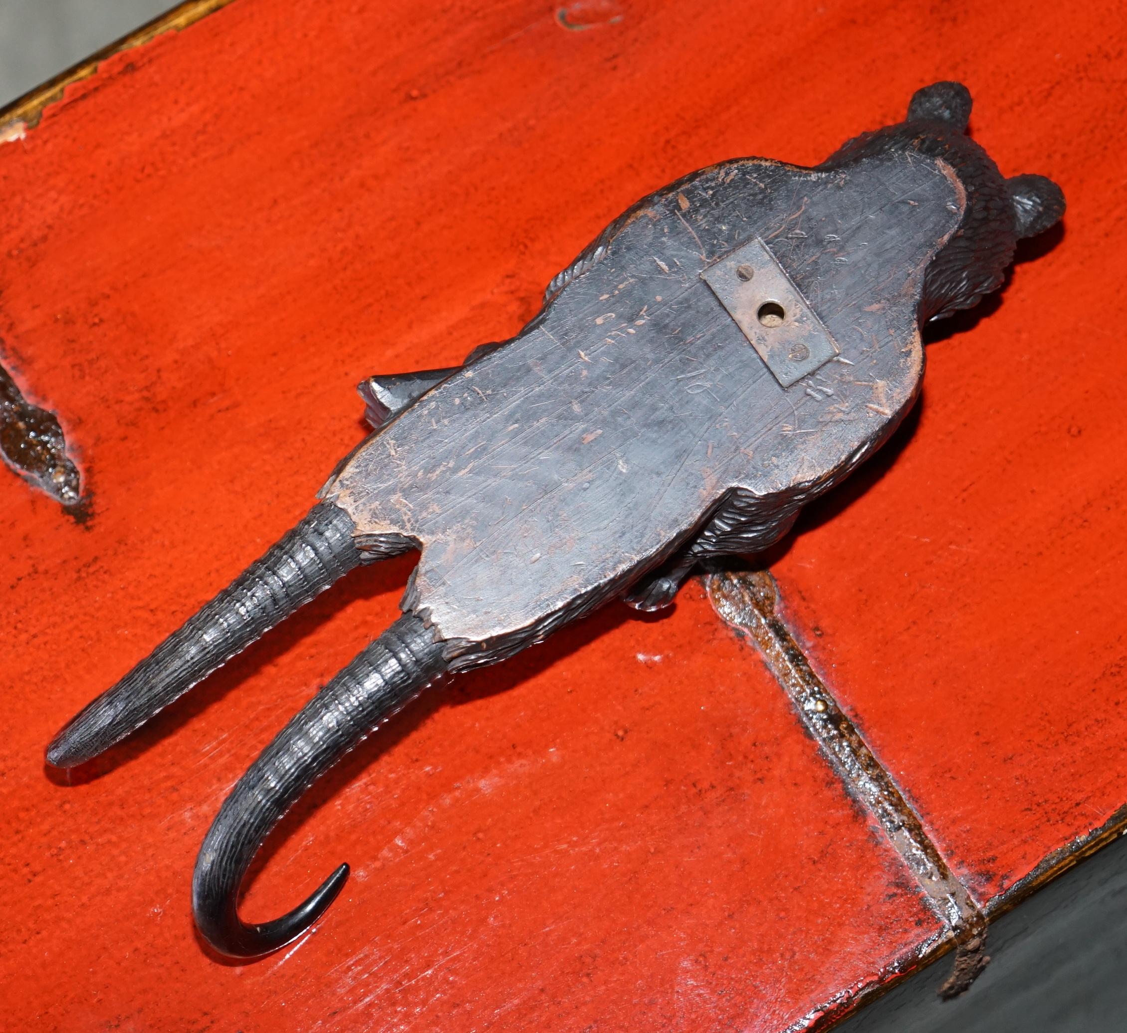 1880 Very Rare Medium Swiss Black Forest Bear with Bottle Whip Hook Hand Carved 6