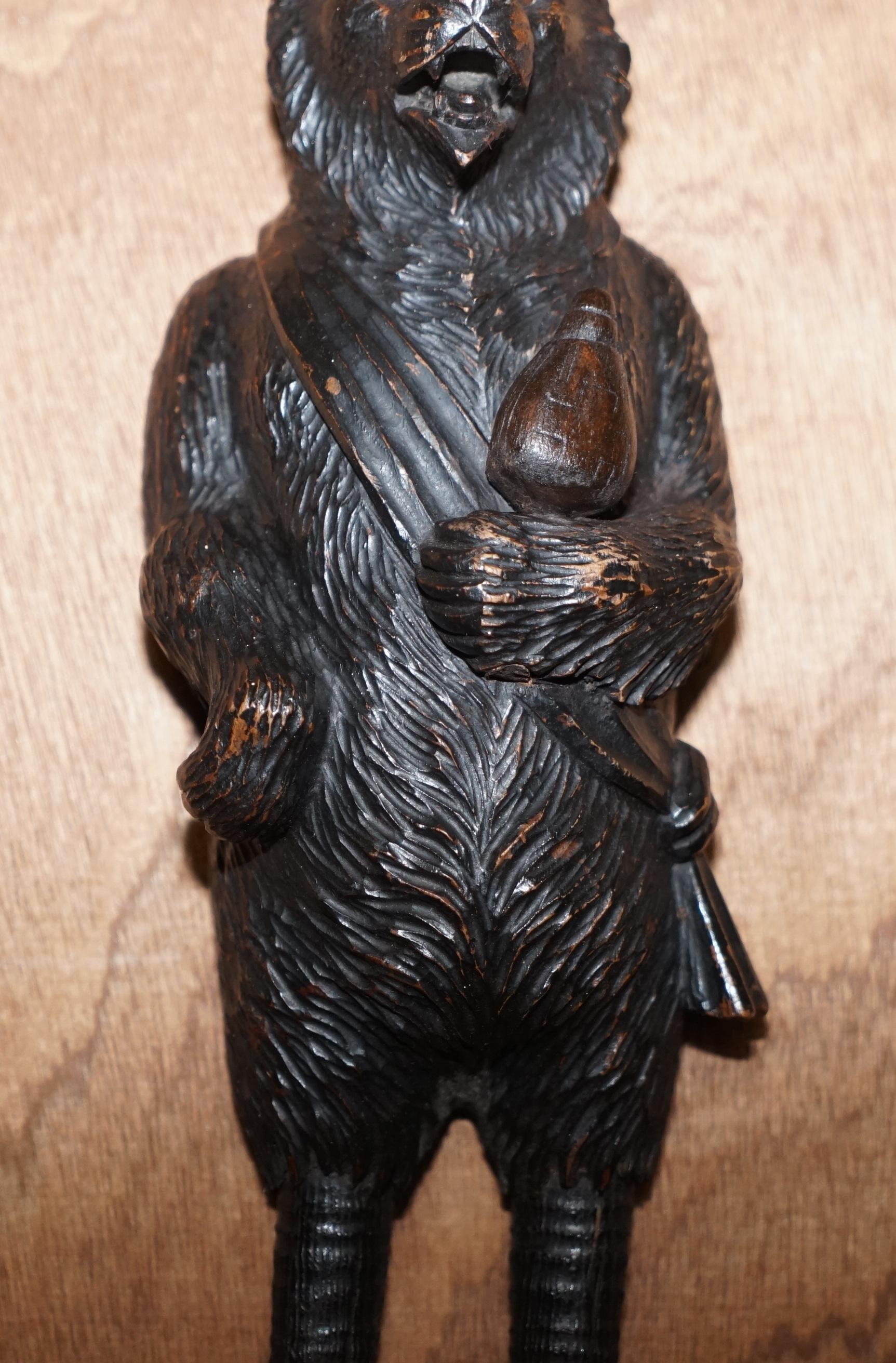 1880 Very Rare Medium Swiss Black Forest Bear with Bottle Whip Hook Hand Carved 1