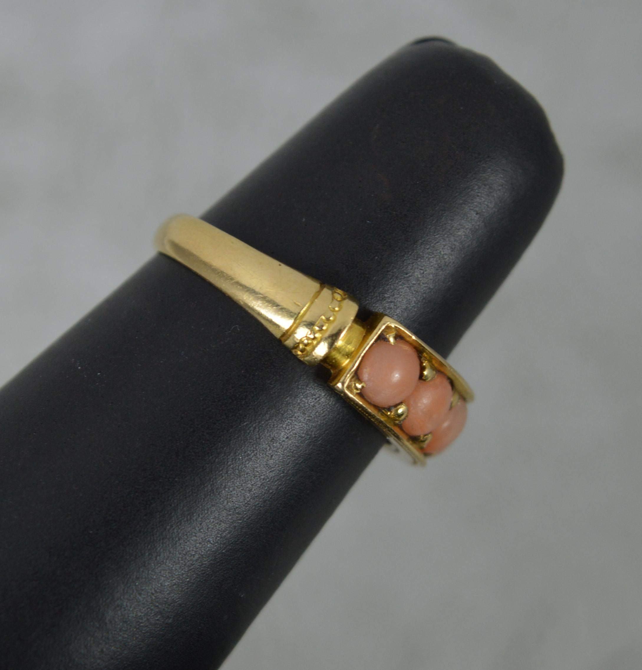 1880 Victorian 18 Carat Gold and Five Coral Stack Band Ring 1