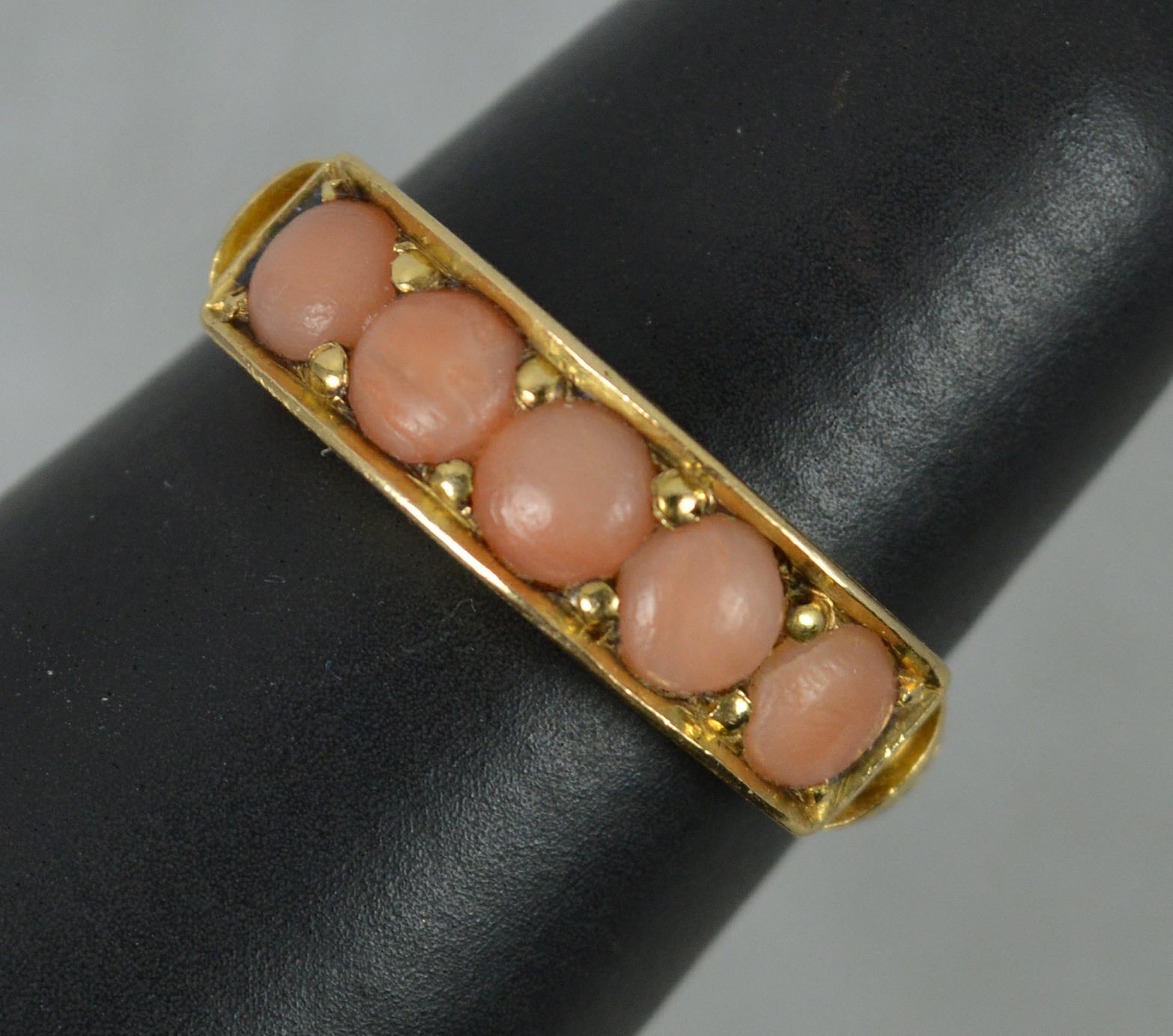 1880 Victorian 18 Carat Gold and Five Coral Stack Band Ring 2