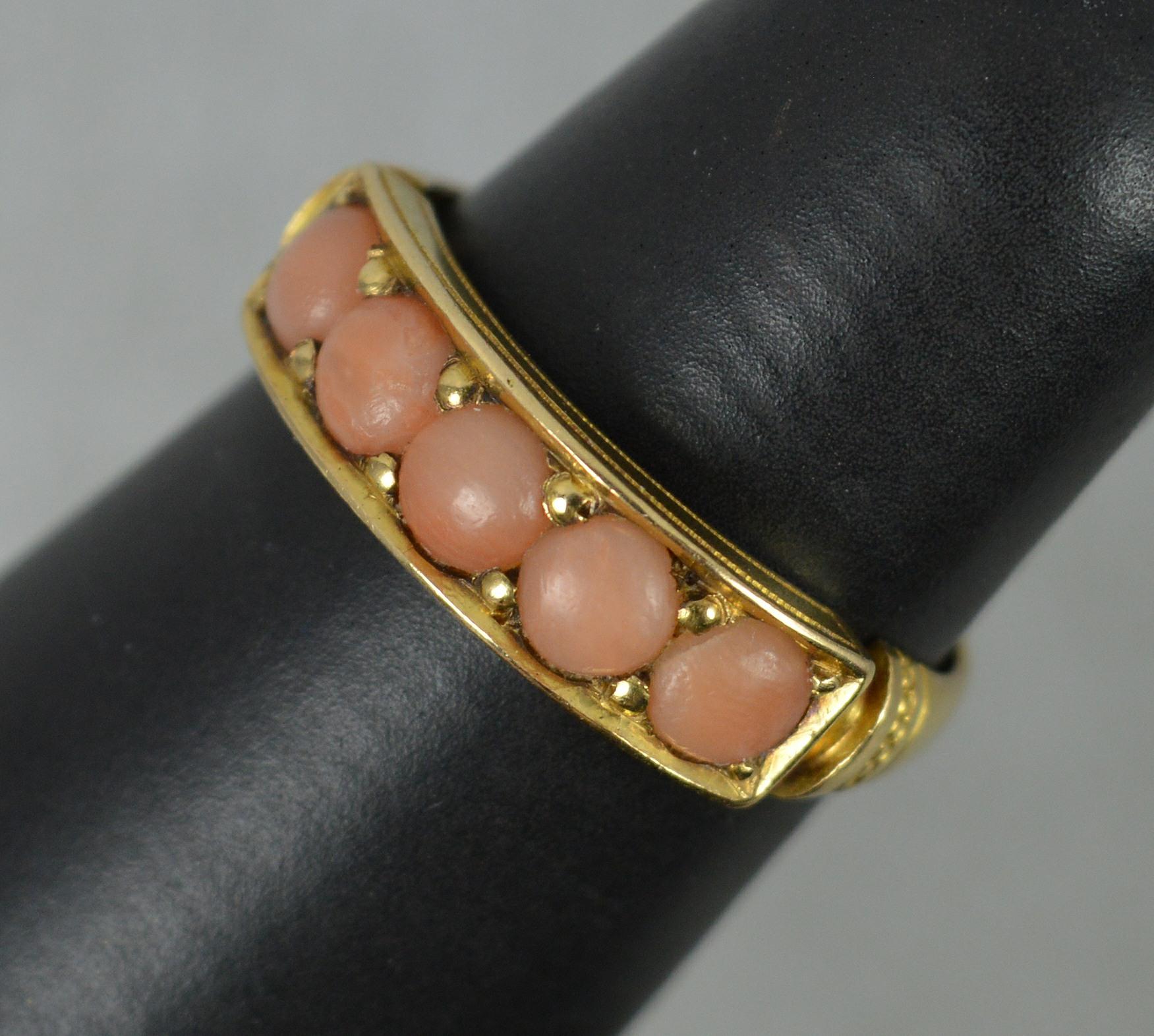 1880 Victorian 18 Carat Gold and Five Coral Stack Band Ring 3