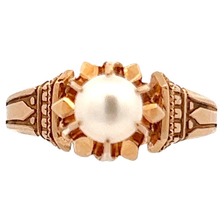 1876 Victorian 18K Yellow Gold Natural 5.45mm Pearl Ring  For Sale