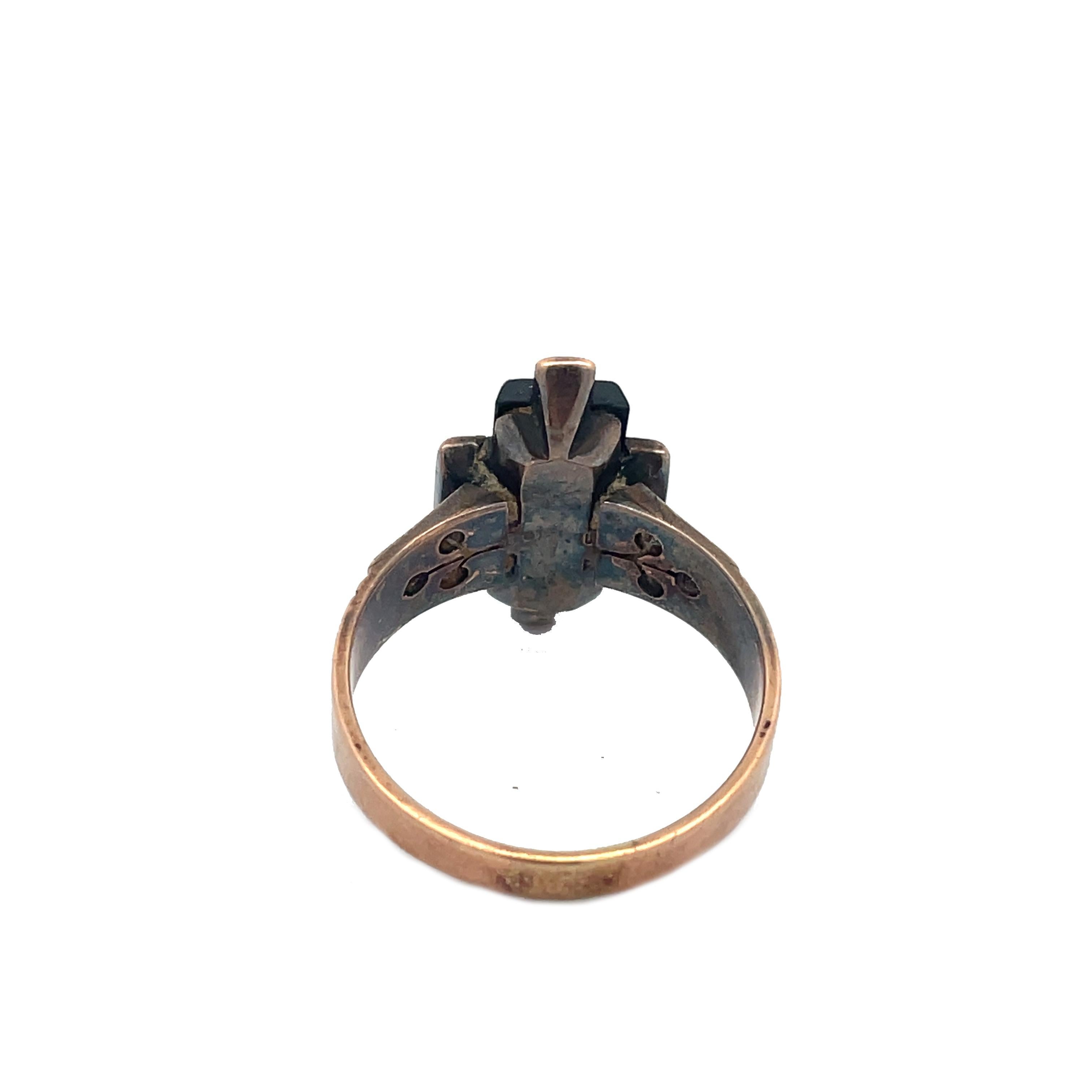 1880 Victorian Black Onyx and Pearl Rose Gold Ring 4
