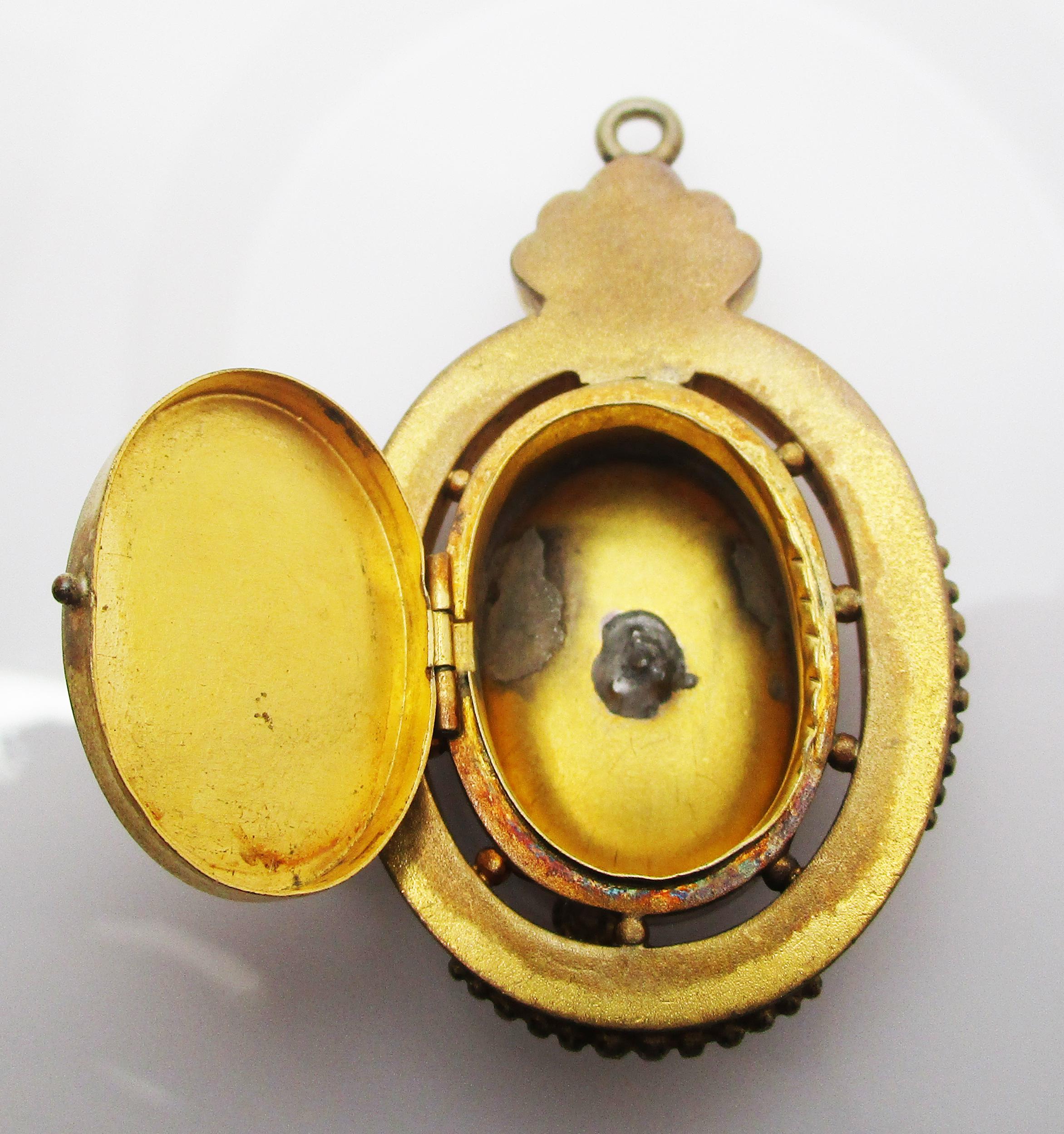 1880 Victorian Gold Filled Seed Pearl Dove Locket 2
