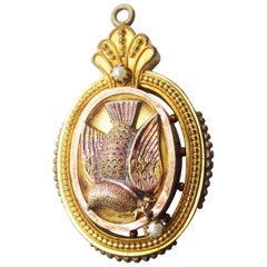 1880 Victorian Gold Filled Seed Pearl Dove Locket