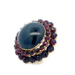1880 Victorian Gold over Silver Cabochon Garnet Pin/Pendant