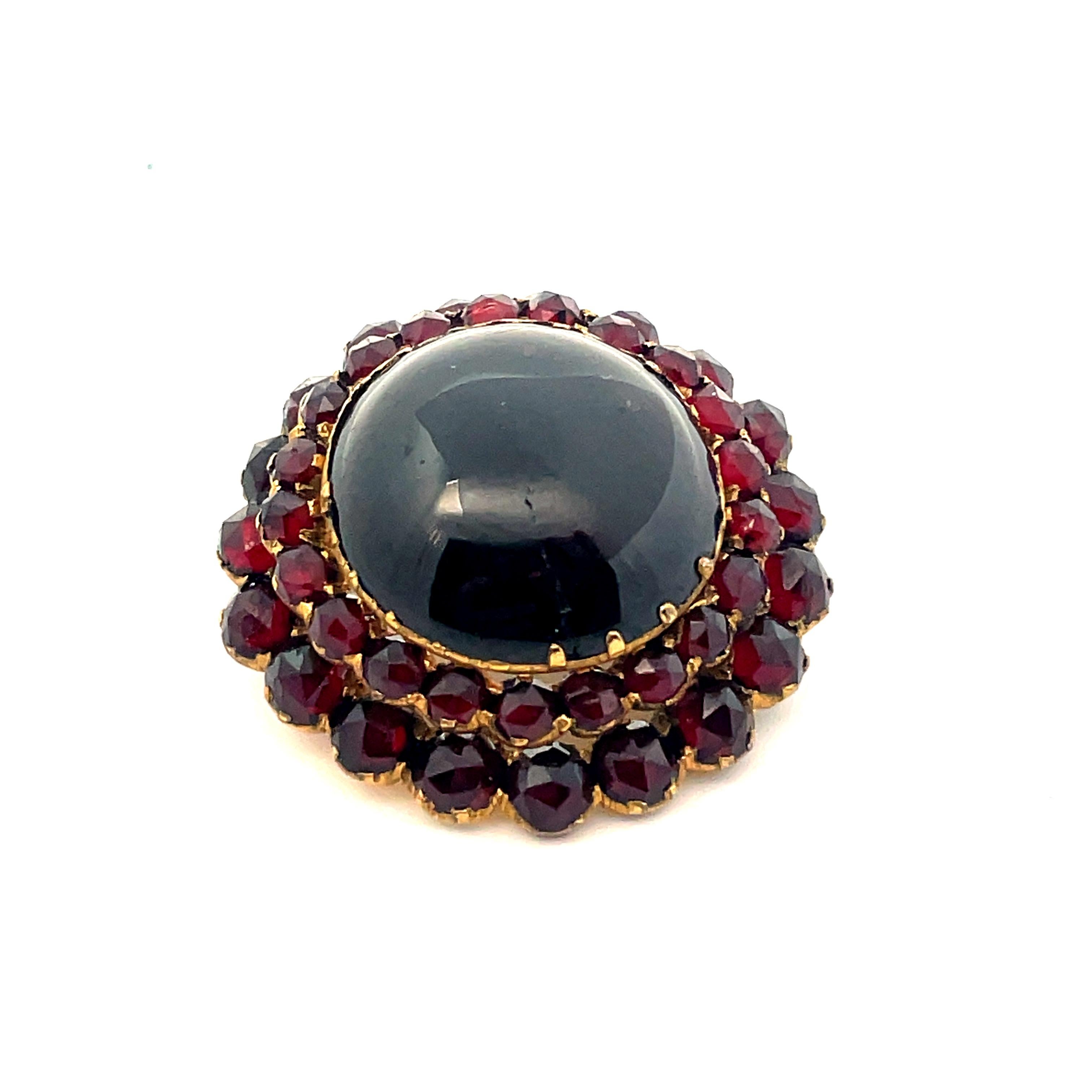 Women's or Men's 1880 Victorian Gold over Silver Cabochon Garnet Pin/Pendant  For Sale