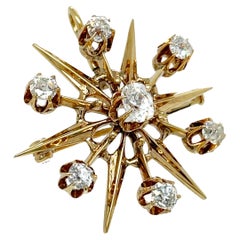 1880 Victorian Old Mine Cut Diamond Star Rose Gold Pin/Pendant