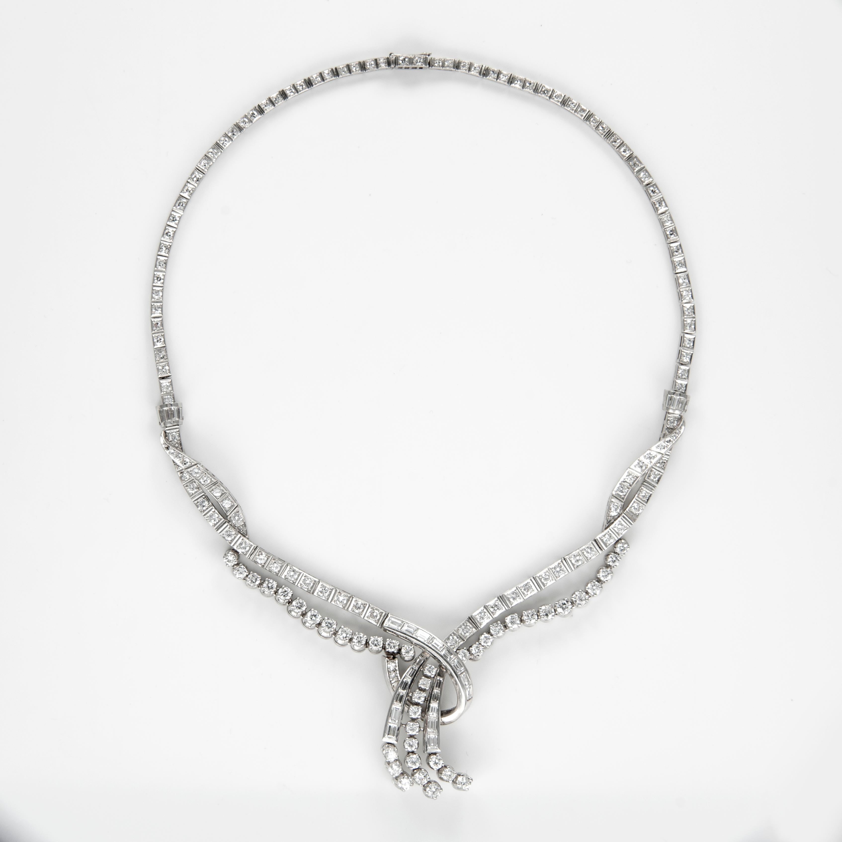 Contemporary 18.80ct Round & Baguette Diamond Necklace Platinum For Sale