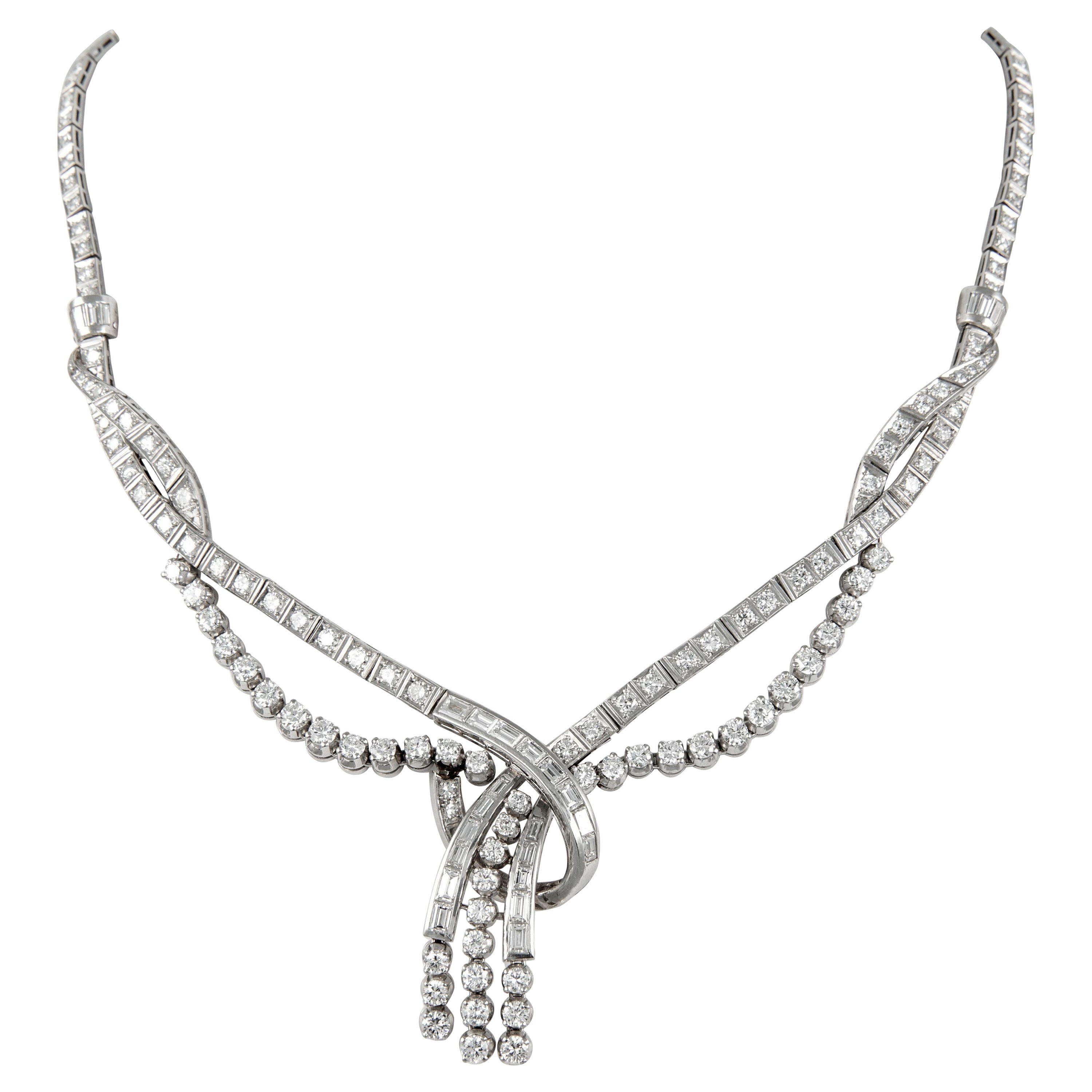 18.80ct Round & Baguette Diamond Necklace Platinum For Sale