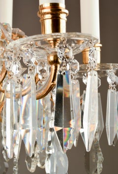 1880ies Lobmeyr Six-Arm Polished Antique Gold Chandelier with Hand-Cut Crystal