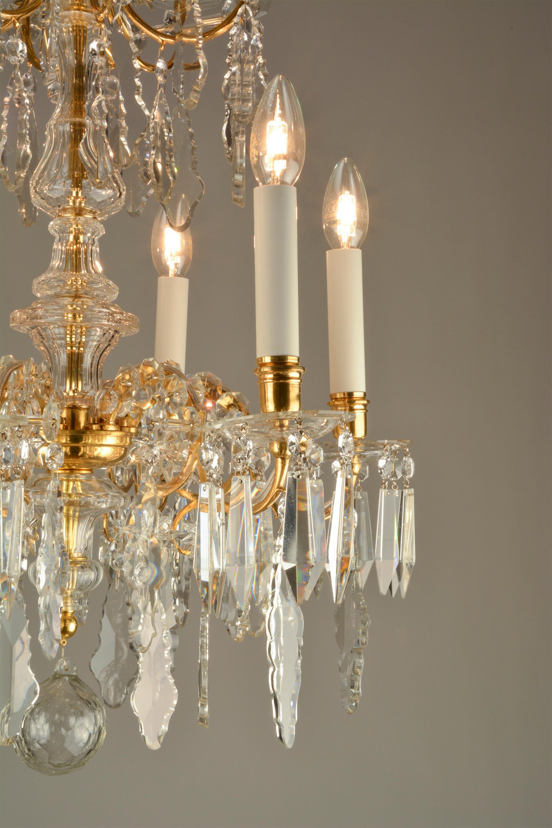 Neoclassical Revival 1880ies Lobmeyr Six-Arm Polished Antique Gold Chandelier with Hand-Cut Crystal For Sale