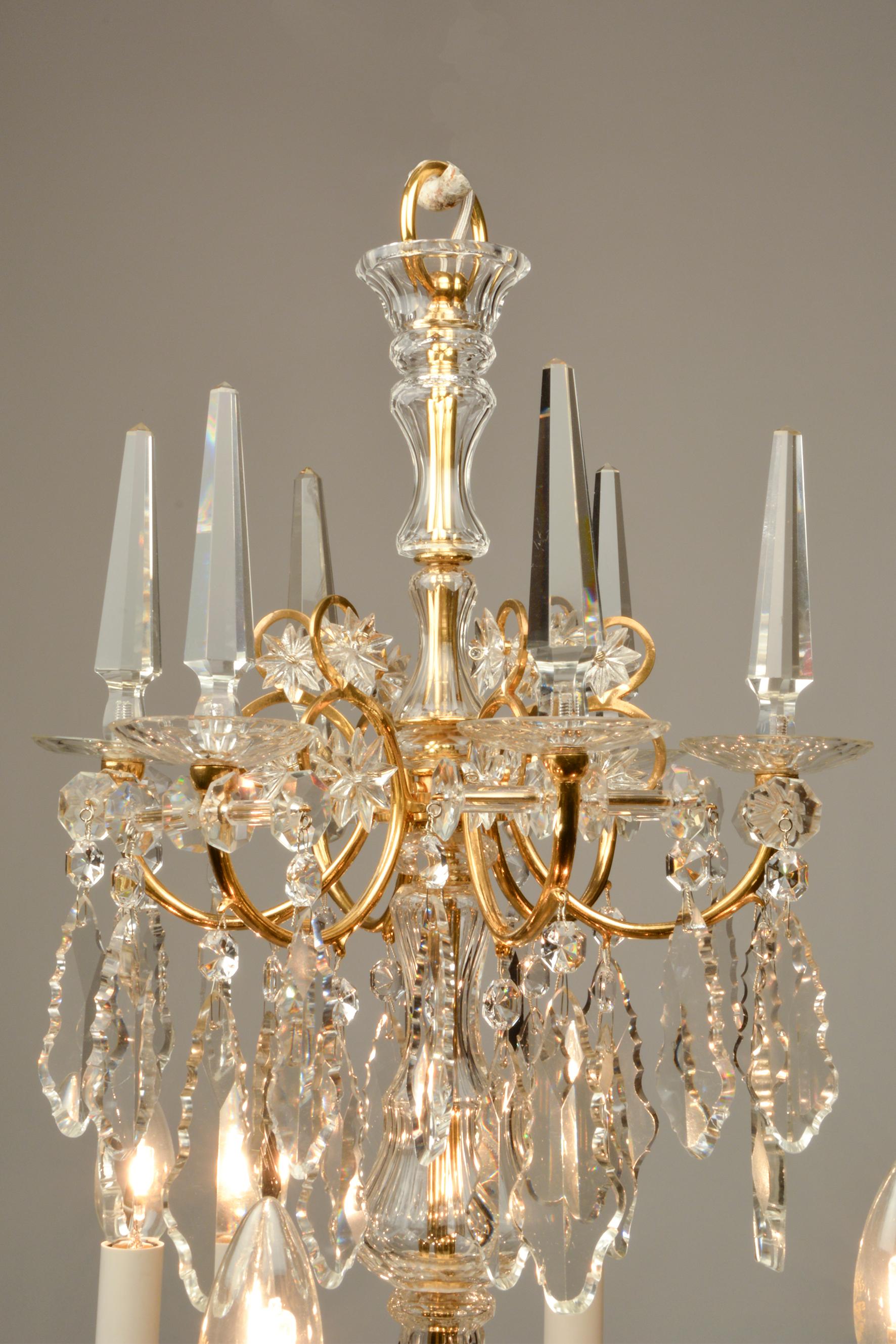 19th Century 1880ies Lobmeyr Six-Arm Polished Antique Gold Chandelier with Hand-Cut Crystal For Sale