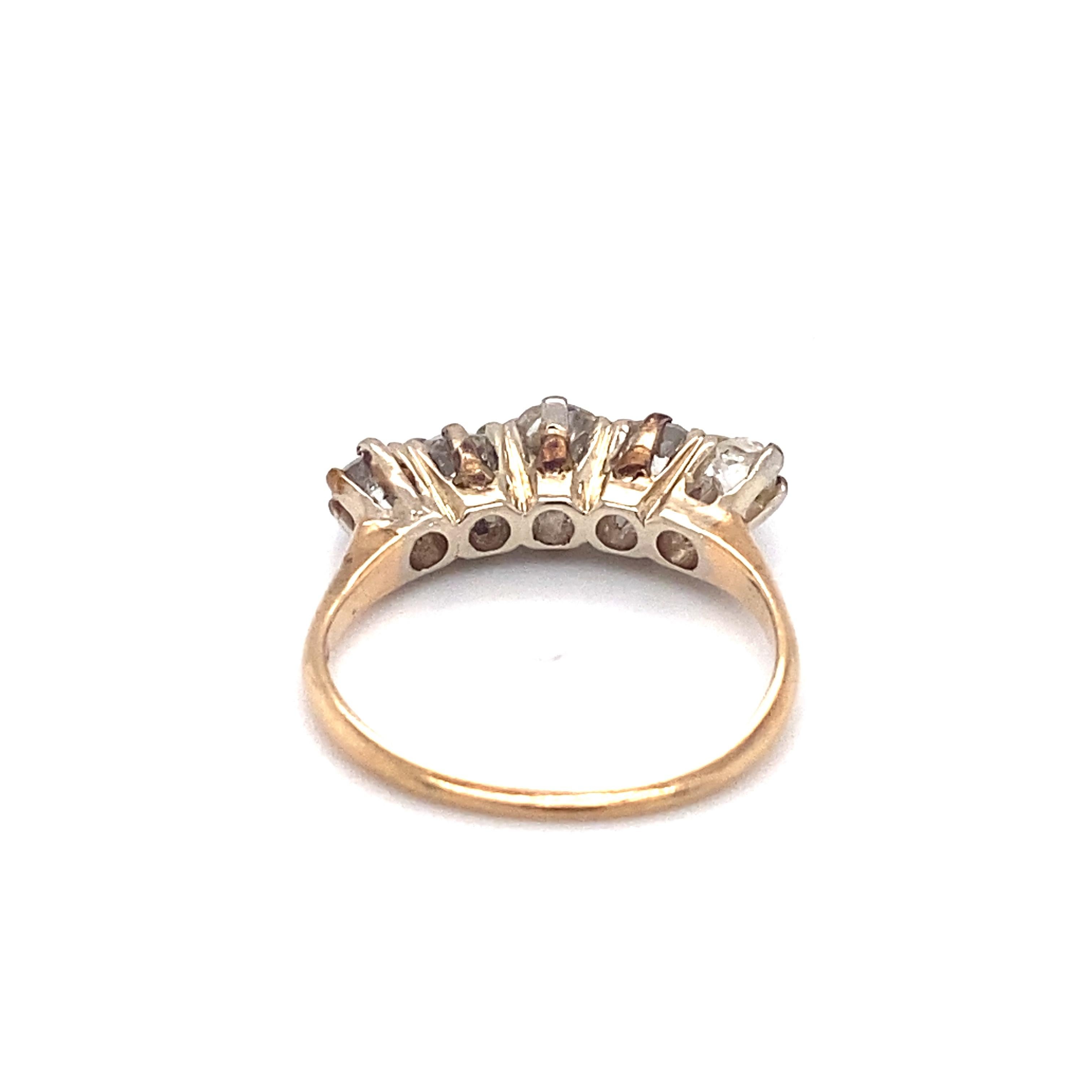 Item Details:
Ring Size: 5.5
Metal Type: 14k Yellow Gold
Weight: 2.7 grams

Diamond Details:
Shape : Old Mine - Old Cushion Brilliant
Weight: 1.05cttw
Color: JK
Clarity: SI1-SI2