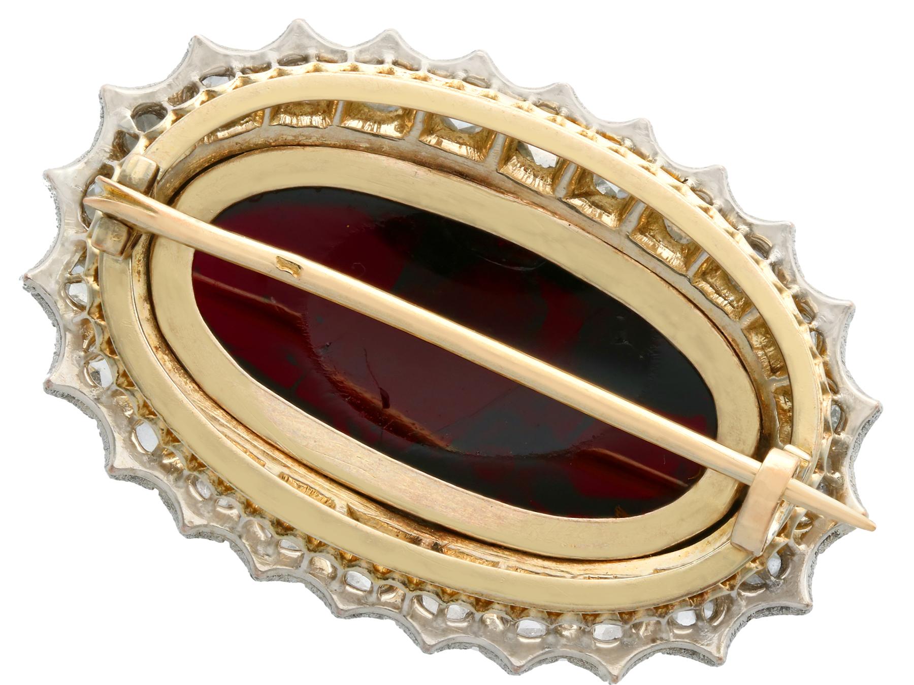 Women's or Men's 1880s 33.88Ct Cabochon Cut Garnet and 1.92Ct Diamond Yellow Gold Brooch