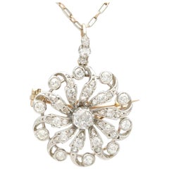 1880s Used 1.79 Carat Diamond and Yellow Gold Pendant Brooch