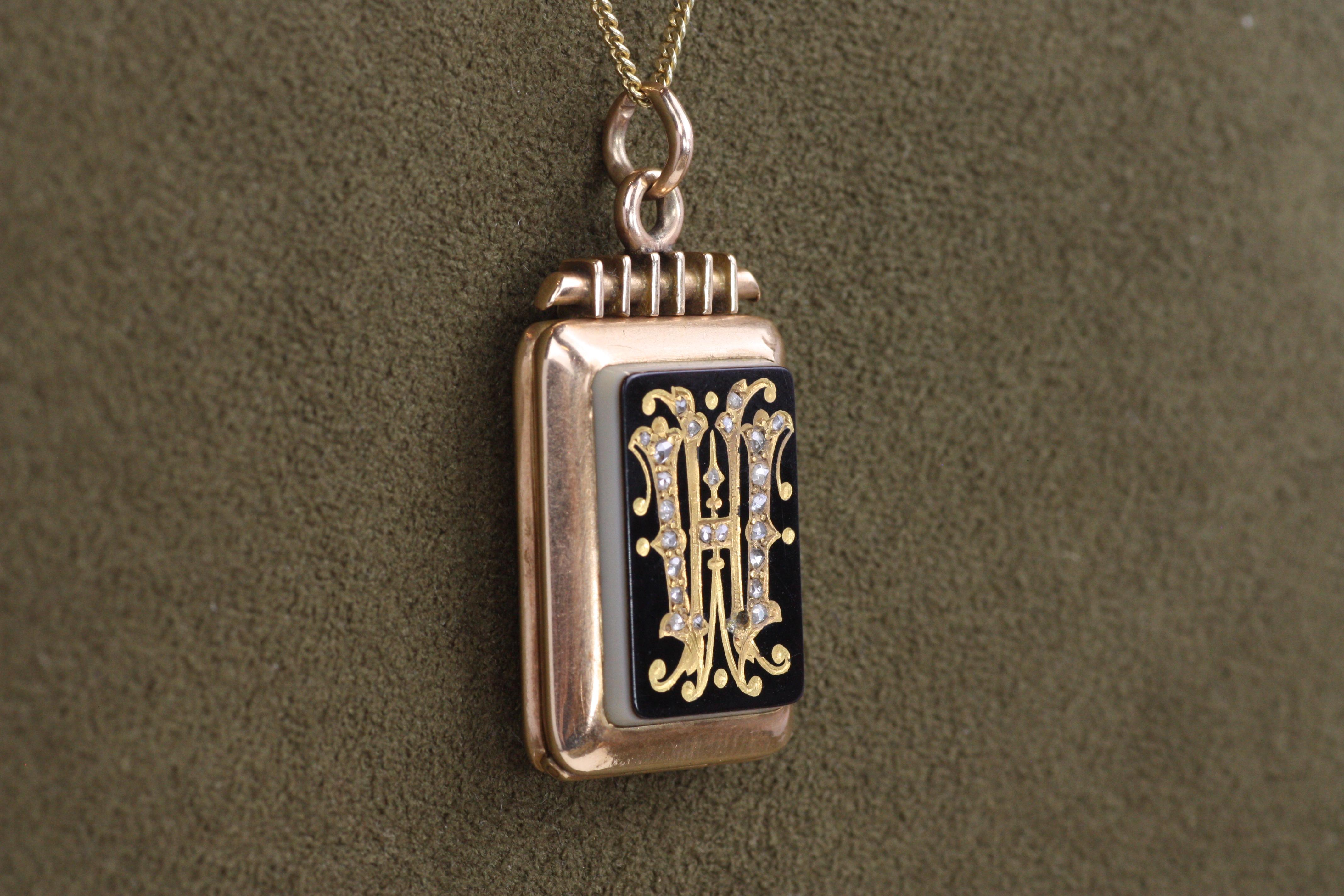 Porte-montre en agate des années 1880 avec diamants taillés en rose en vente 5