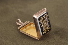 1880s Antique Agate Watch Fob Locket with Rose Cut Diamonds